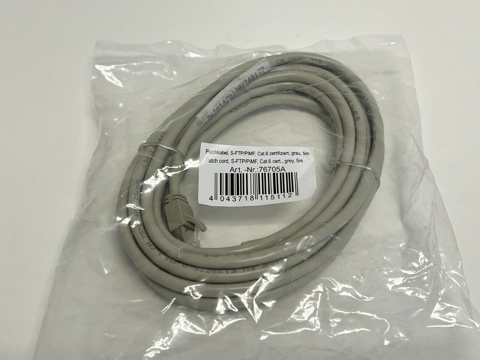 PP19: Lot of 5 New InLine Patch Cable S/FTP PiMF Cat.6 Grey 5m
