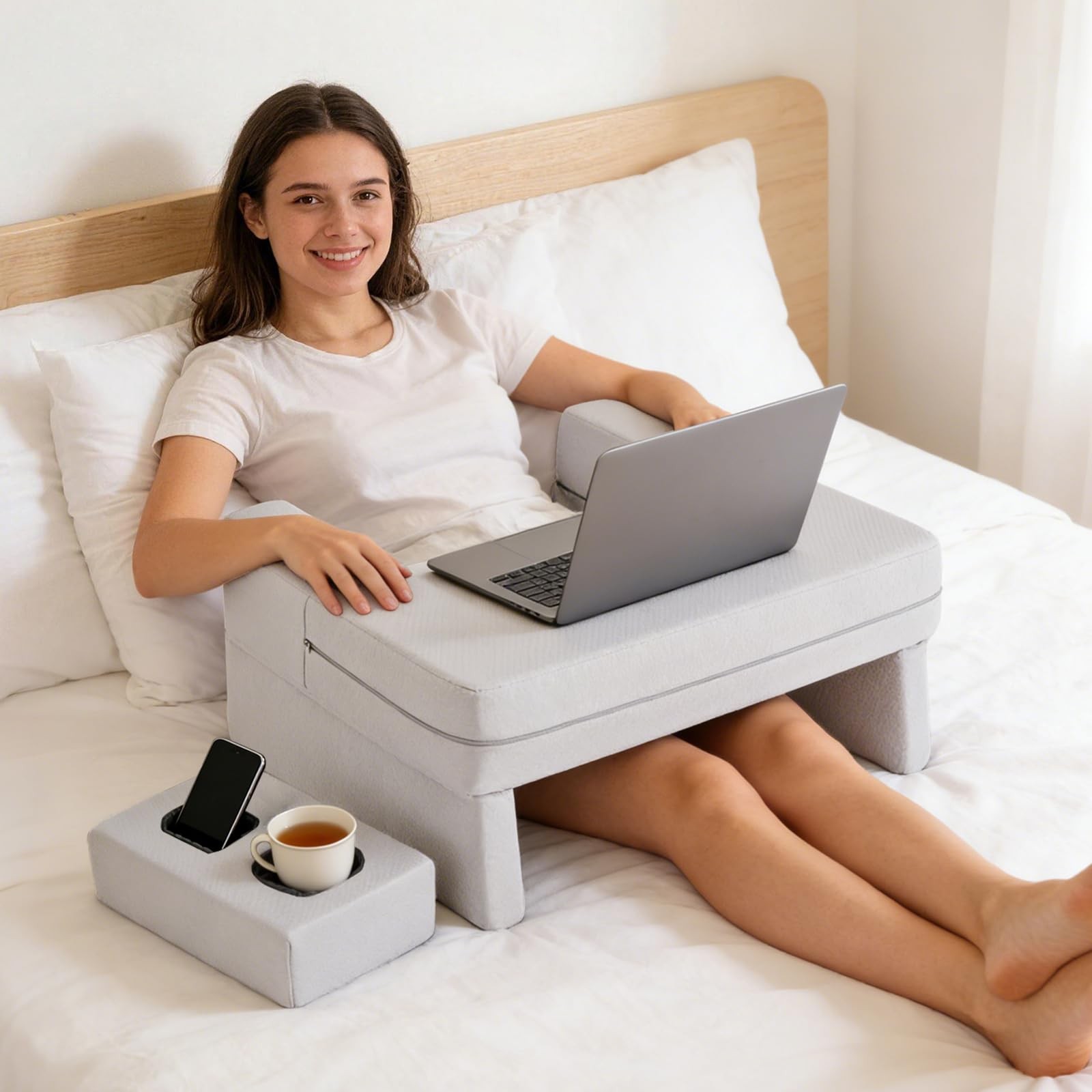 Reading Pillow Lap Desk, Cup Holder, Ergonomic Memory Foam