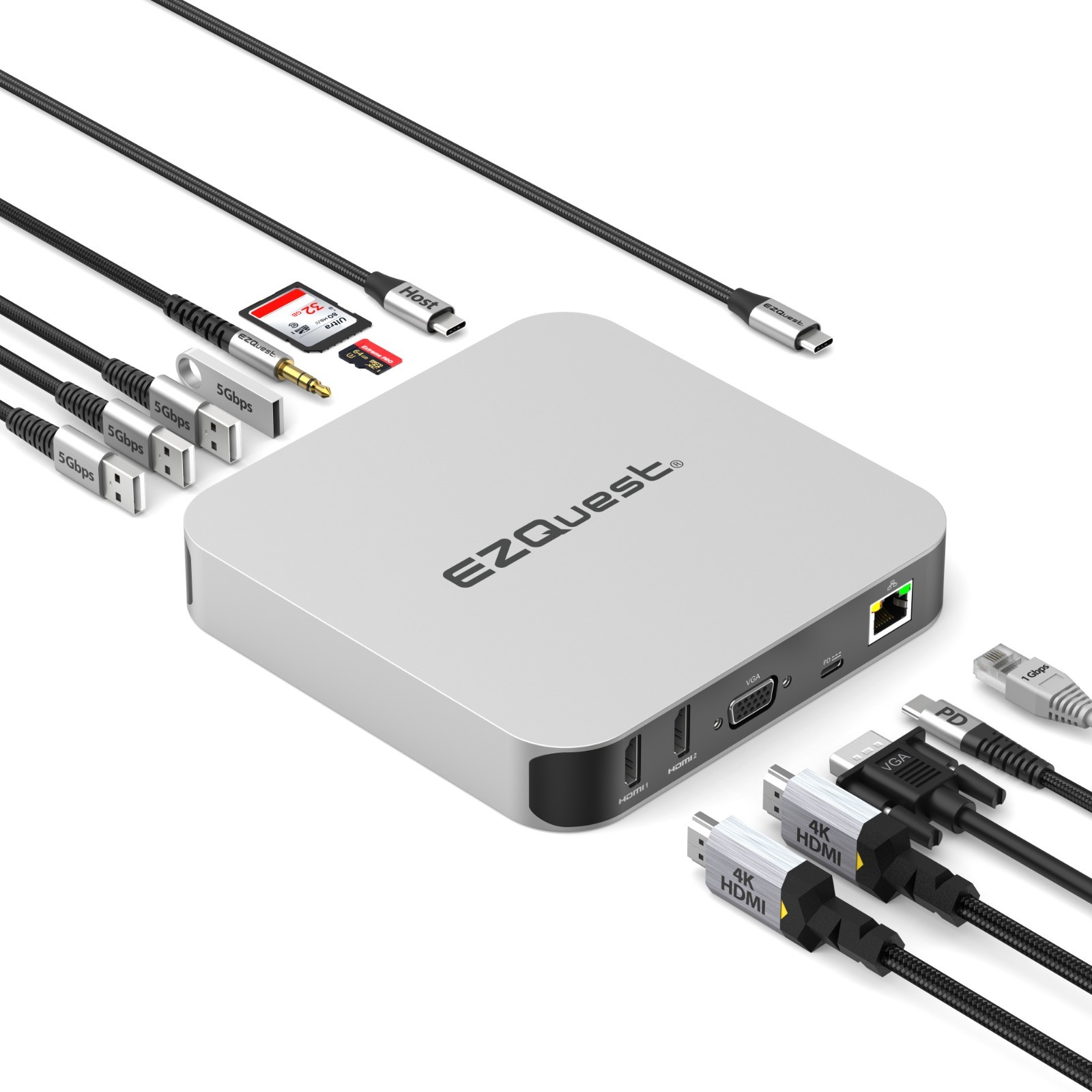 EZQuest Ultimate Plus Dual HDMI USB-C Multimedia Hub 12 Ports Adapter X40214 NEW