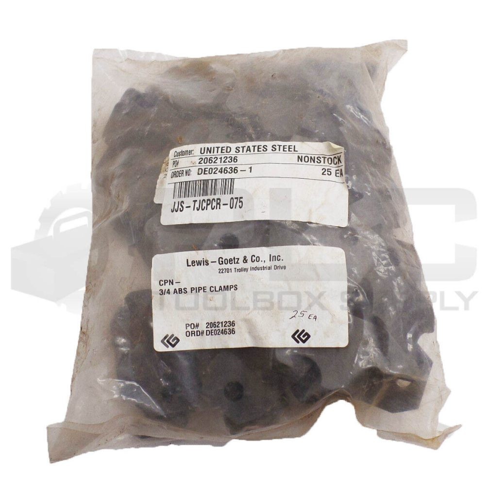 SEALED NEW BAG OF 25 LEWIS-GOETZ 3/4" ABS PIPE CLAMPS JJS-TJCPCR-075