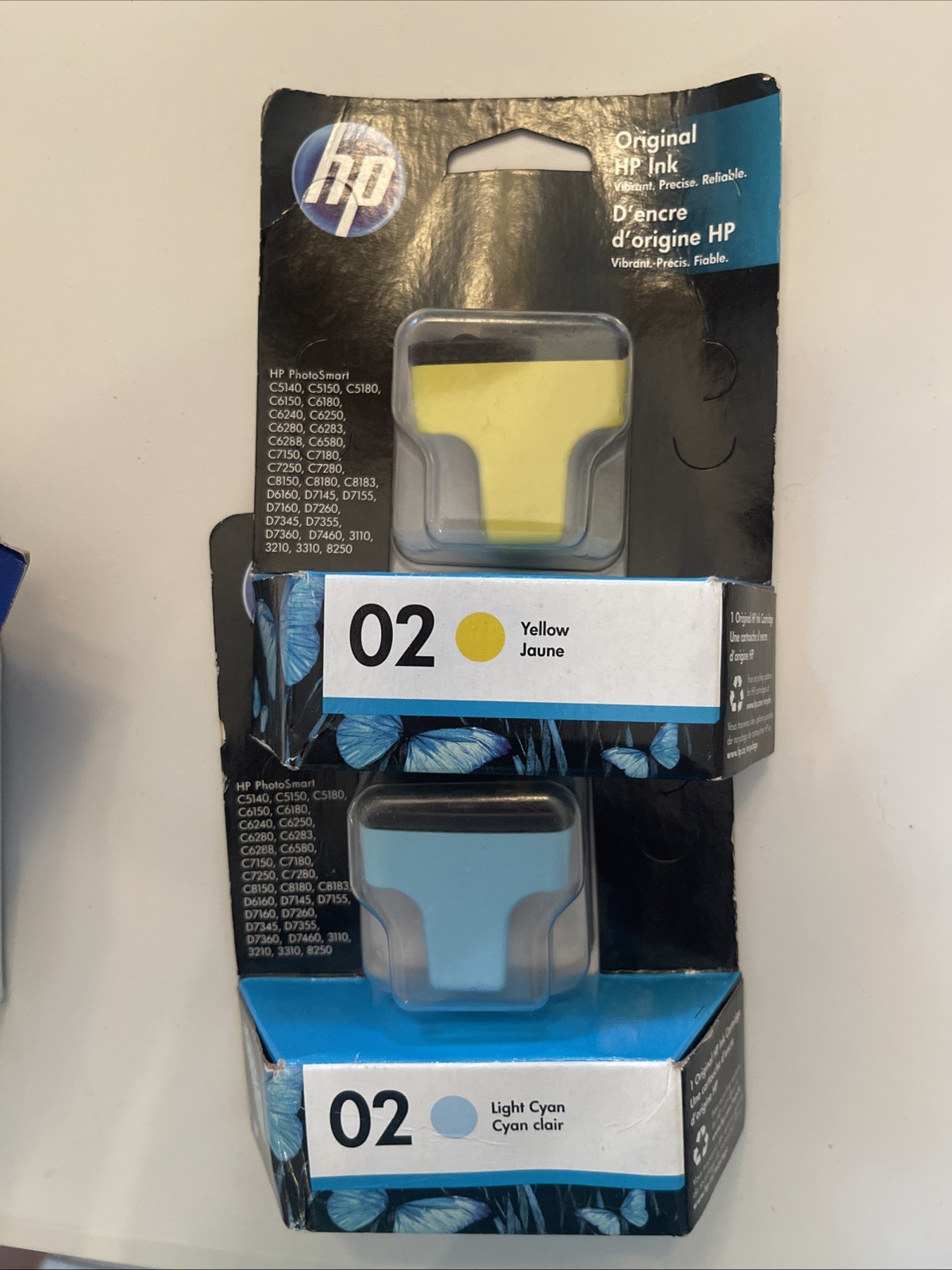 Geuine HP Vivera 02 Yellow  & Light Cyan For HP Photosmart LOT OF 2 EXP 9/2020