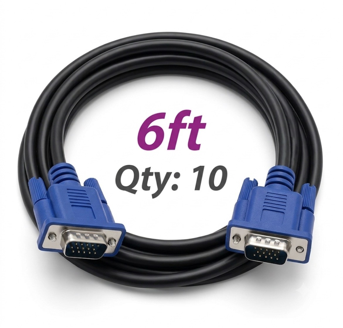10 PACK 6FT VGA Cable Mail to Male 15-Pin SVGA Monitor Video Cord Bulk New