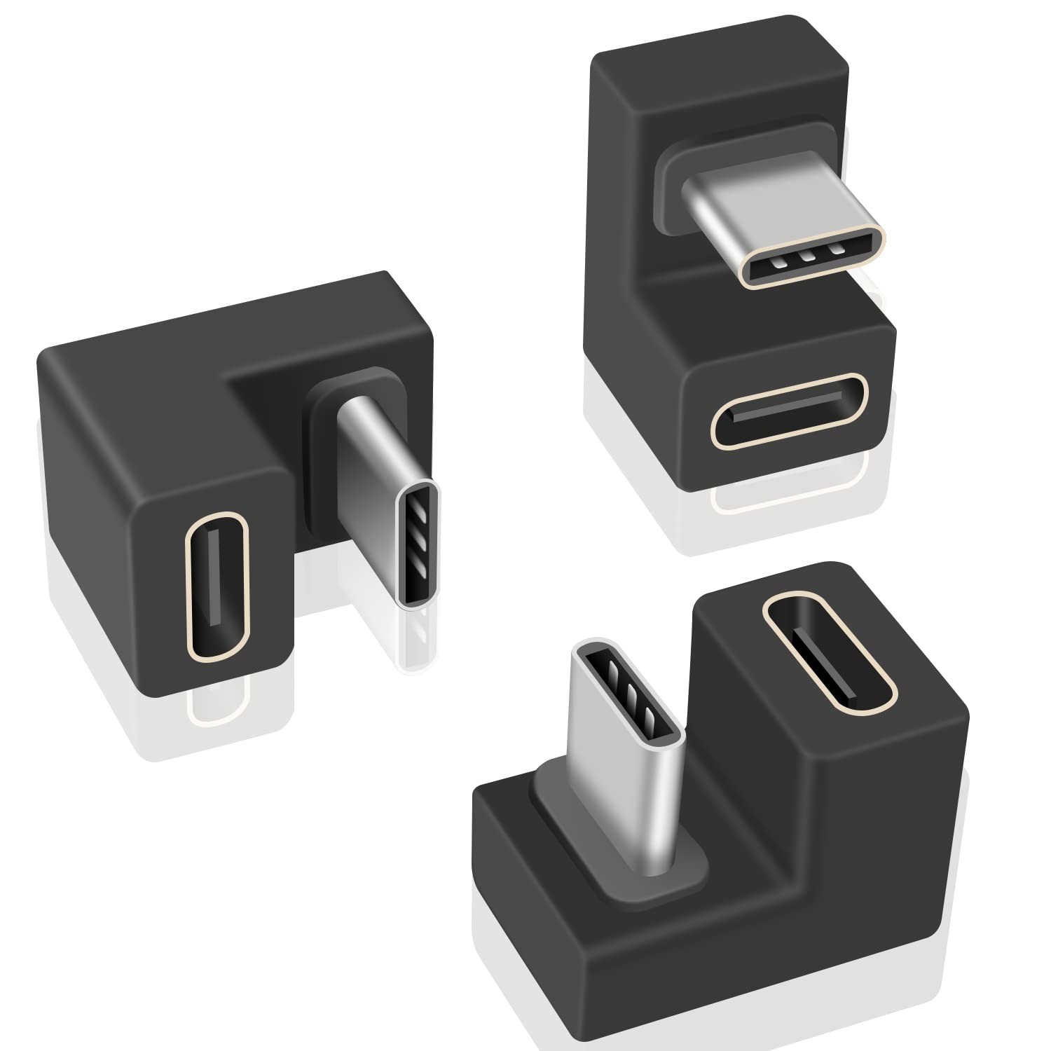 USB C U Shape Adapter, 3-Pack USB C 180 Degree Adapter, 10Gbps USBC to USBC E...