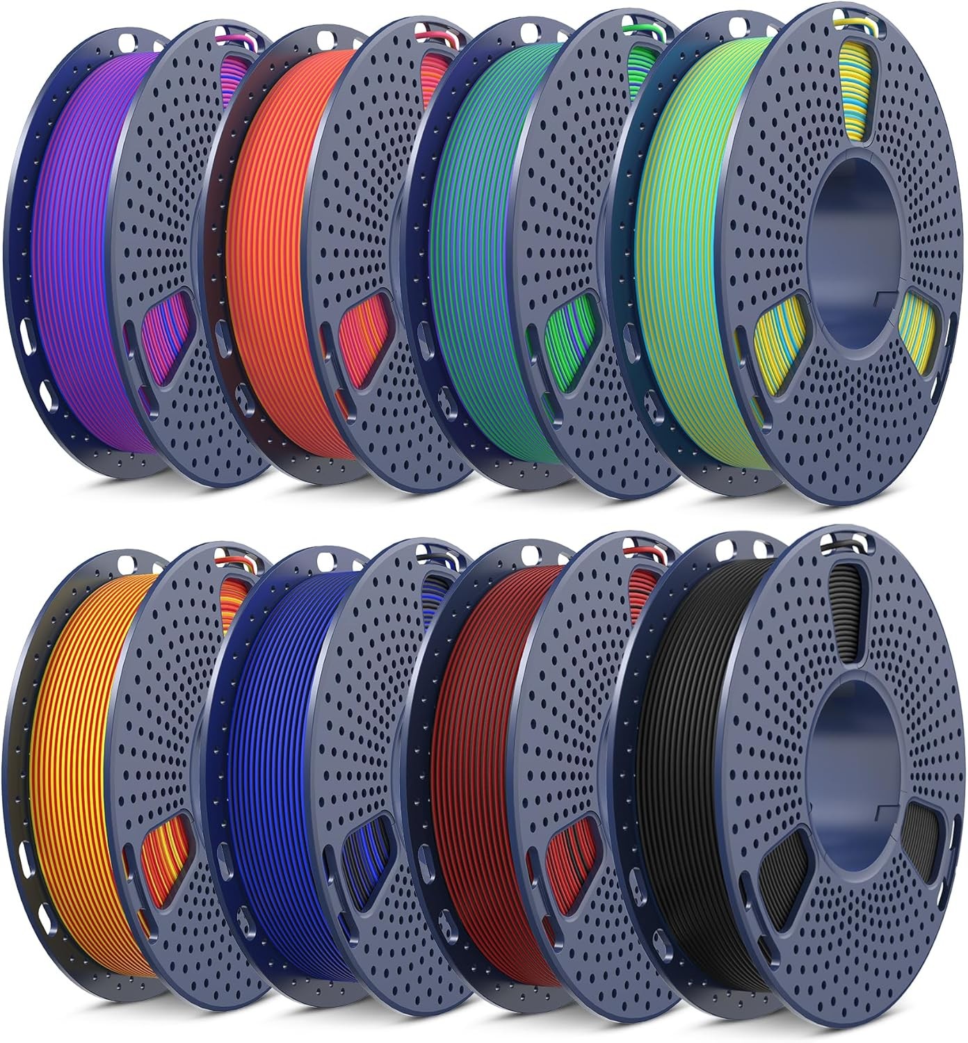 8 Pack 1.75mm Matte PLA 3D Printer Filament 250g Spools Dual Color Bundle