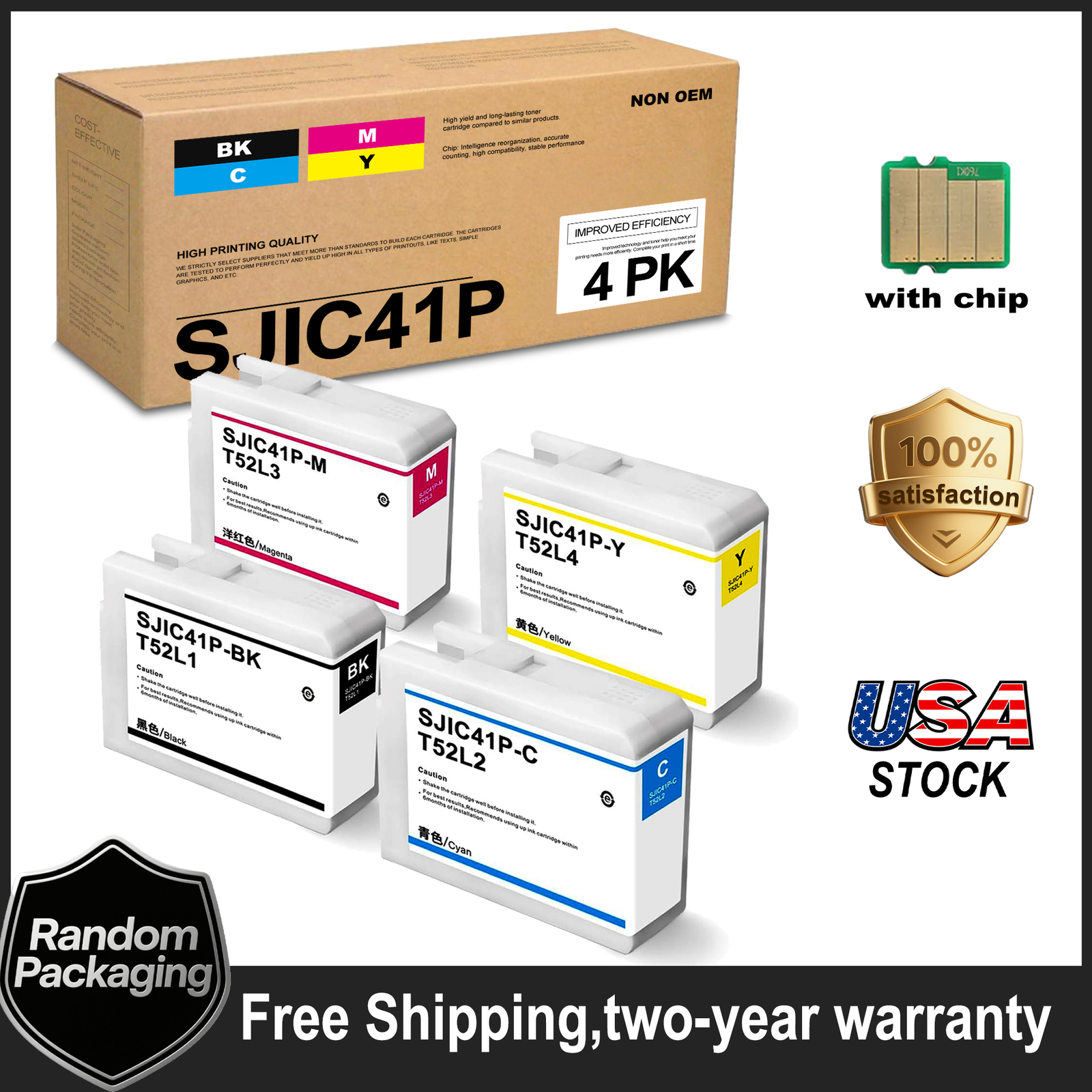 SJIC41P Ink Cartridge With Chip For Epson SJIC41P ColorWorks CW-C4000 (C/M/Y/BK)