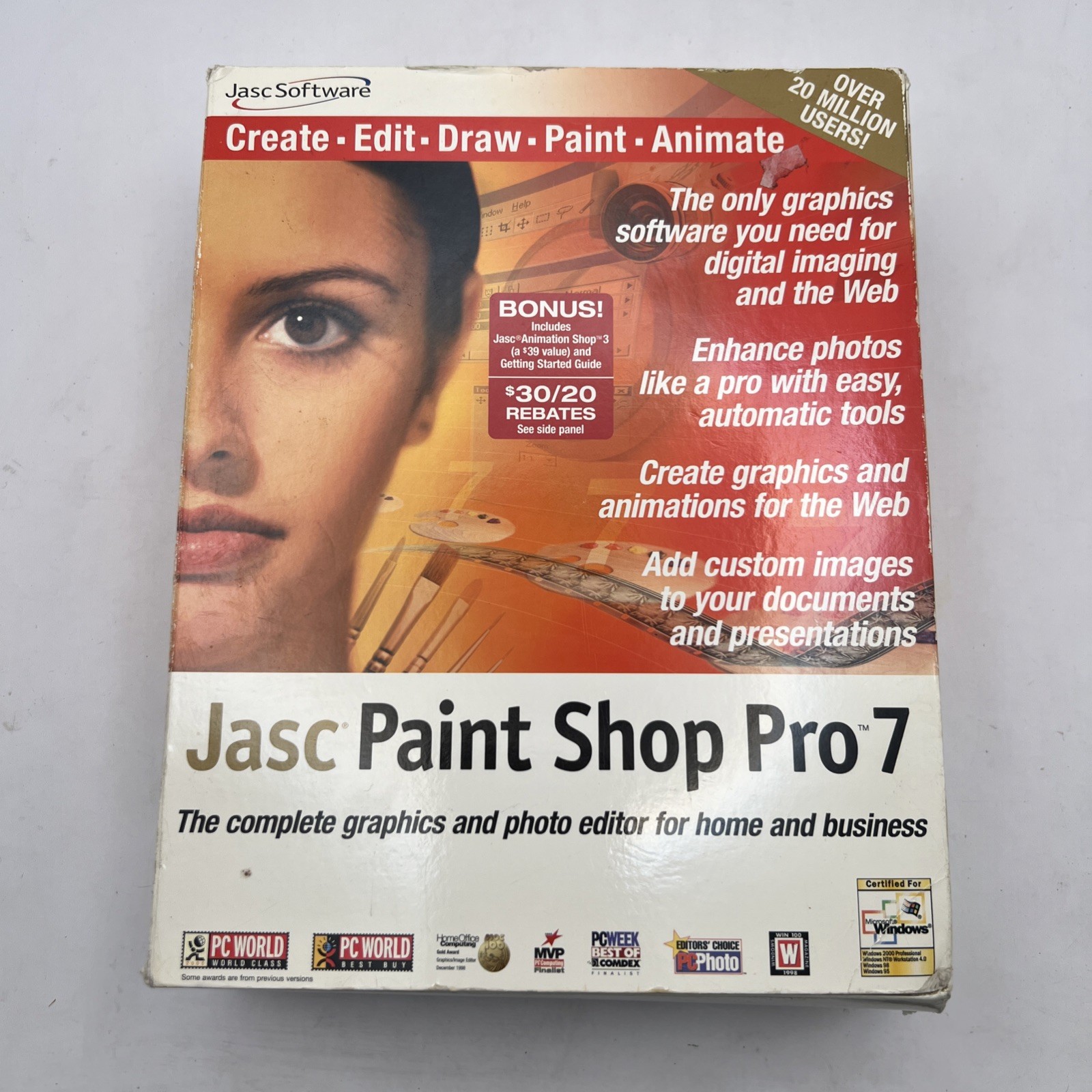 Jasc Paint Shop Pro 7 Big Box PC Software 1999 Pre Corel Rare