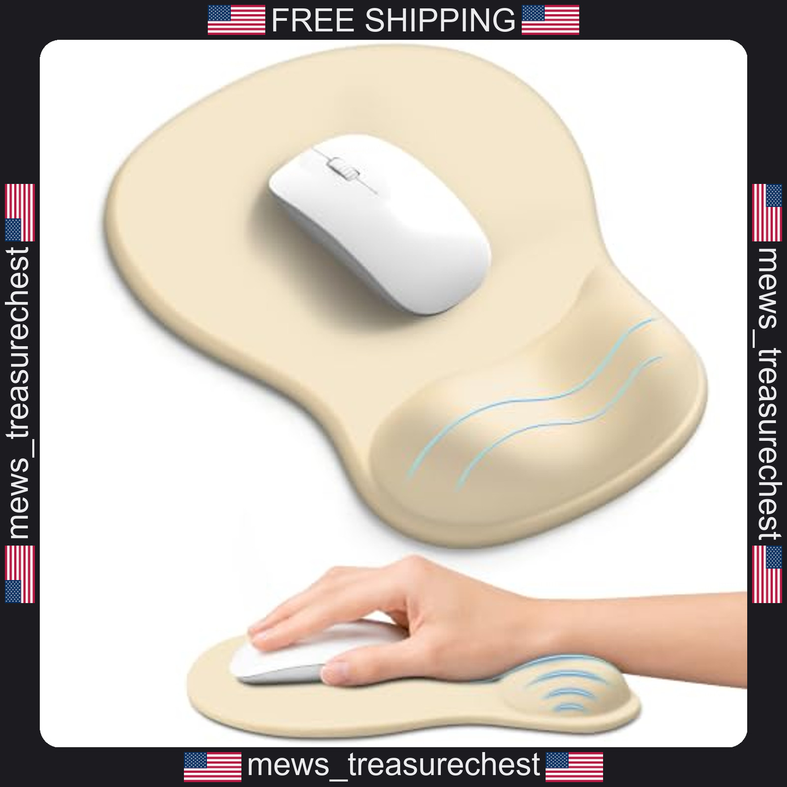 Ergonomic Mouse Pad with Wrist Rest 10.2x7.6in Gel Support Beige