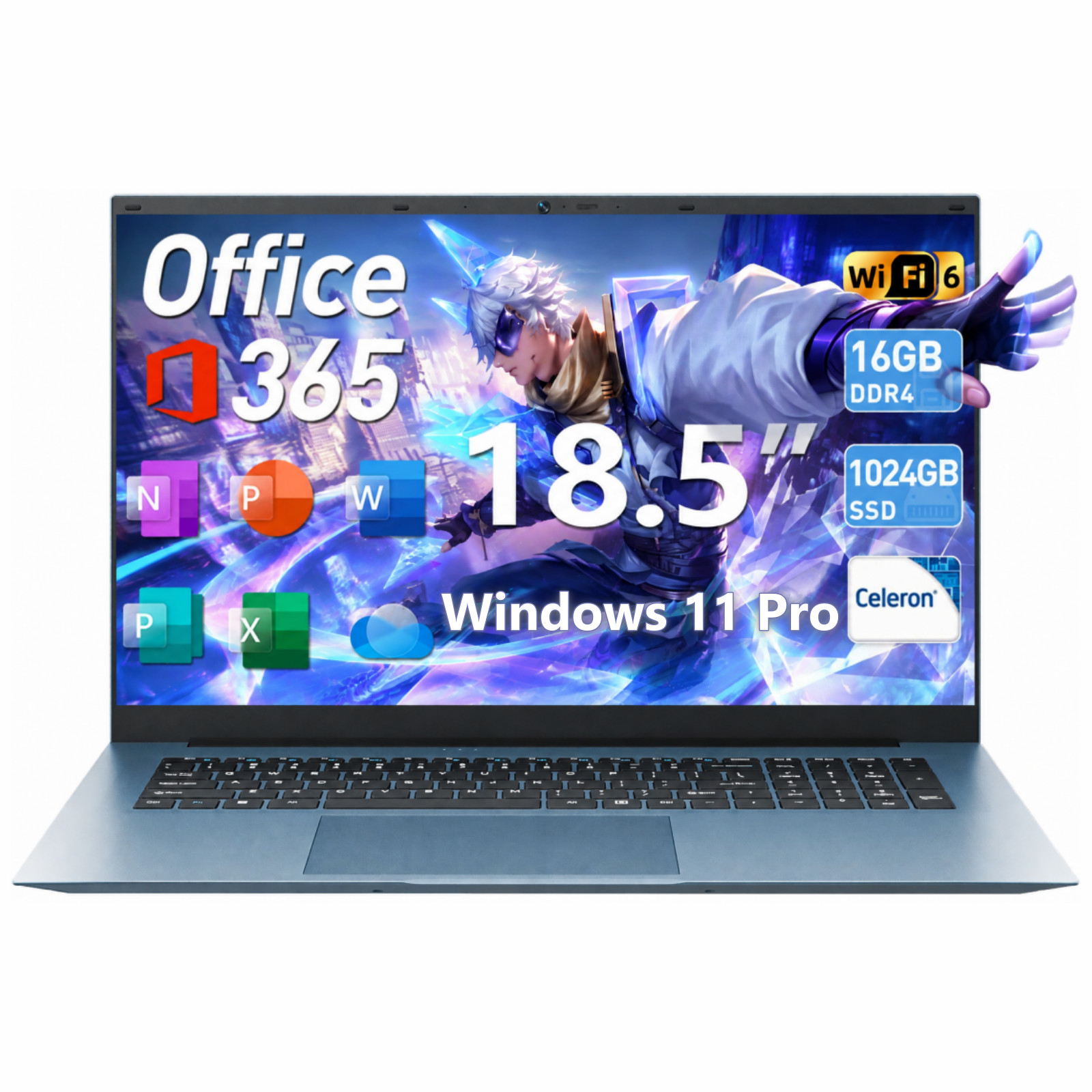 SGIN 18.5" Laptop 16GB RAM 1TB SSD Win11 Pro 8000mAh Intel N5095 FHD IPS WiFi 6
