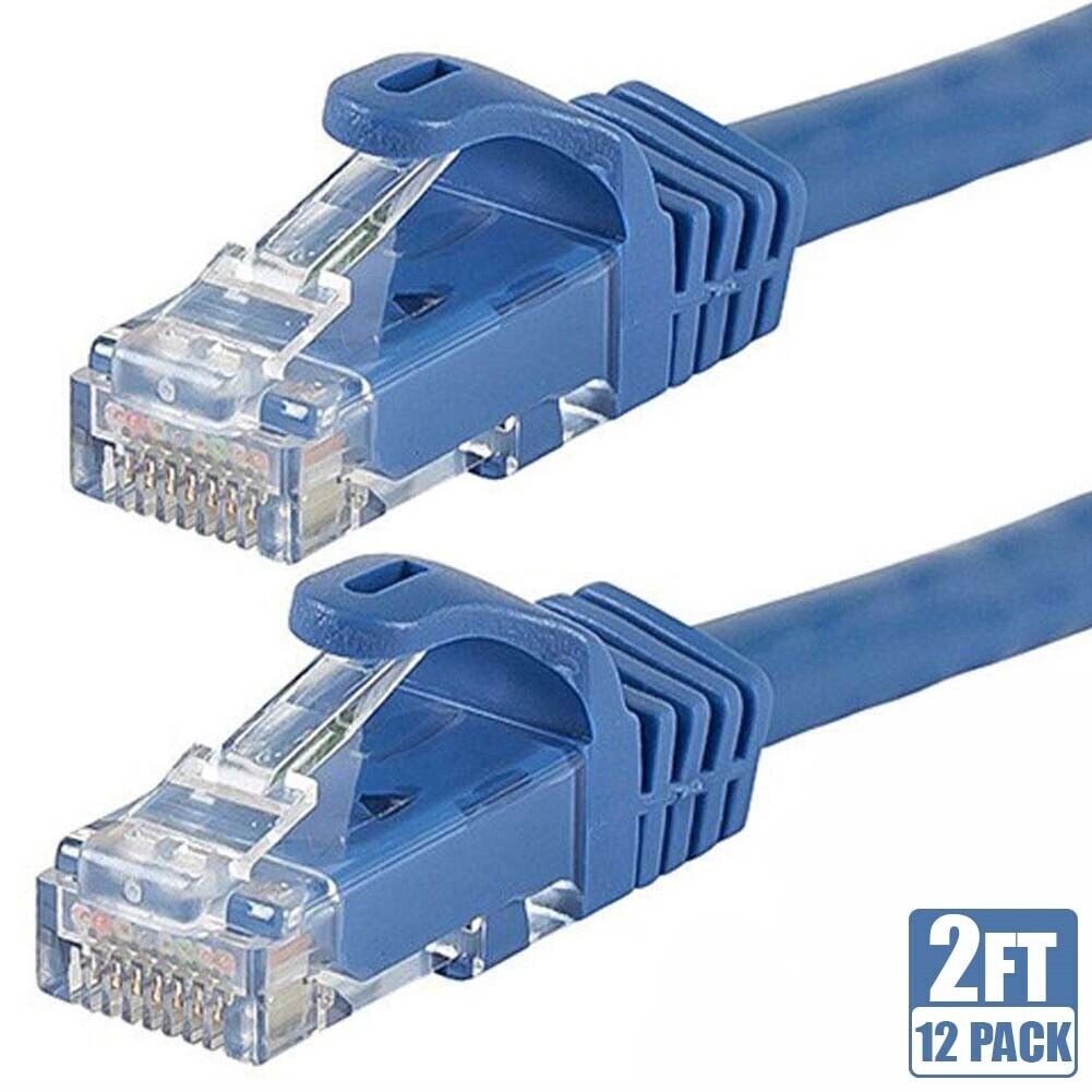 12x 2FT CAT6 RJ45 Ethernet LAN Network UTP Patch Cable Copper Wire 24AWG Blue