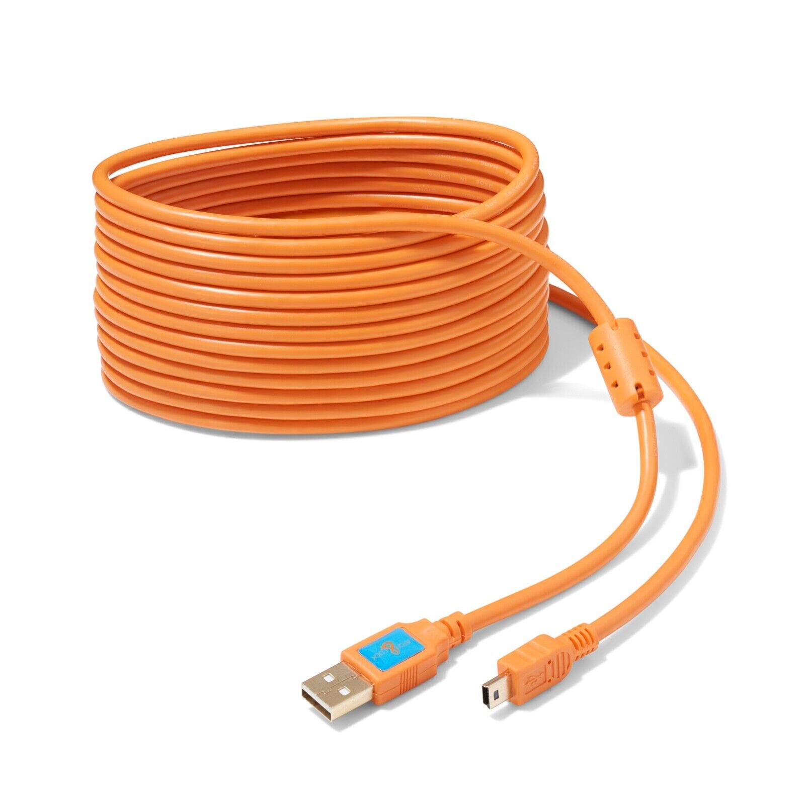 Latch and Lock 15 Foot (4.5M) USB 2.0 to Mini-B 5 Pin Gold Plated Cable Orange 