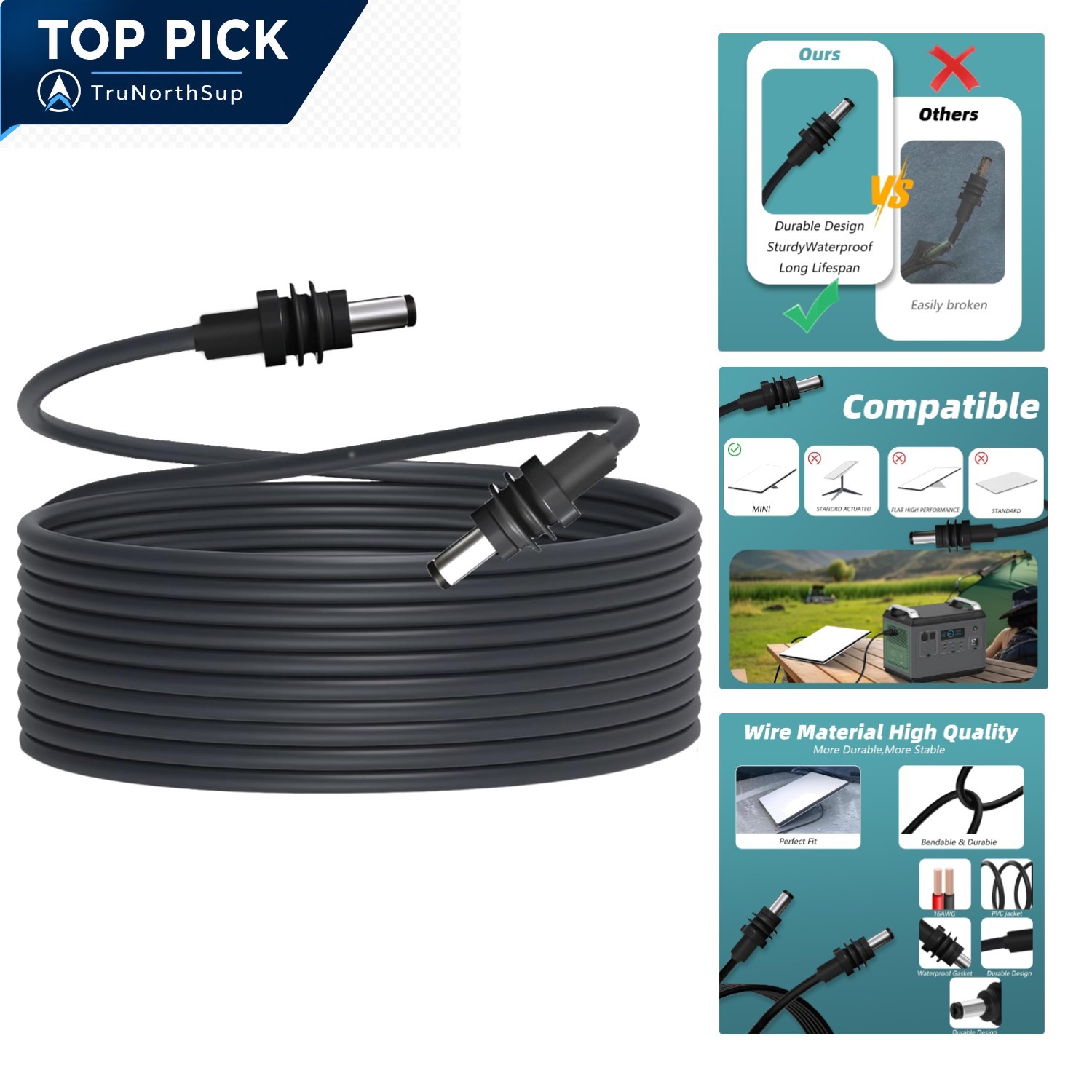 DC5521 Power Extension Cable 50ft for Starlink Mini Waterproof Male to Male 1...