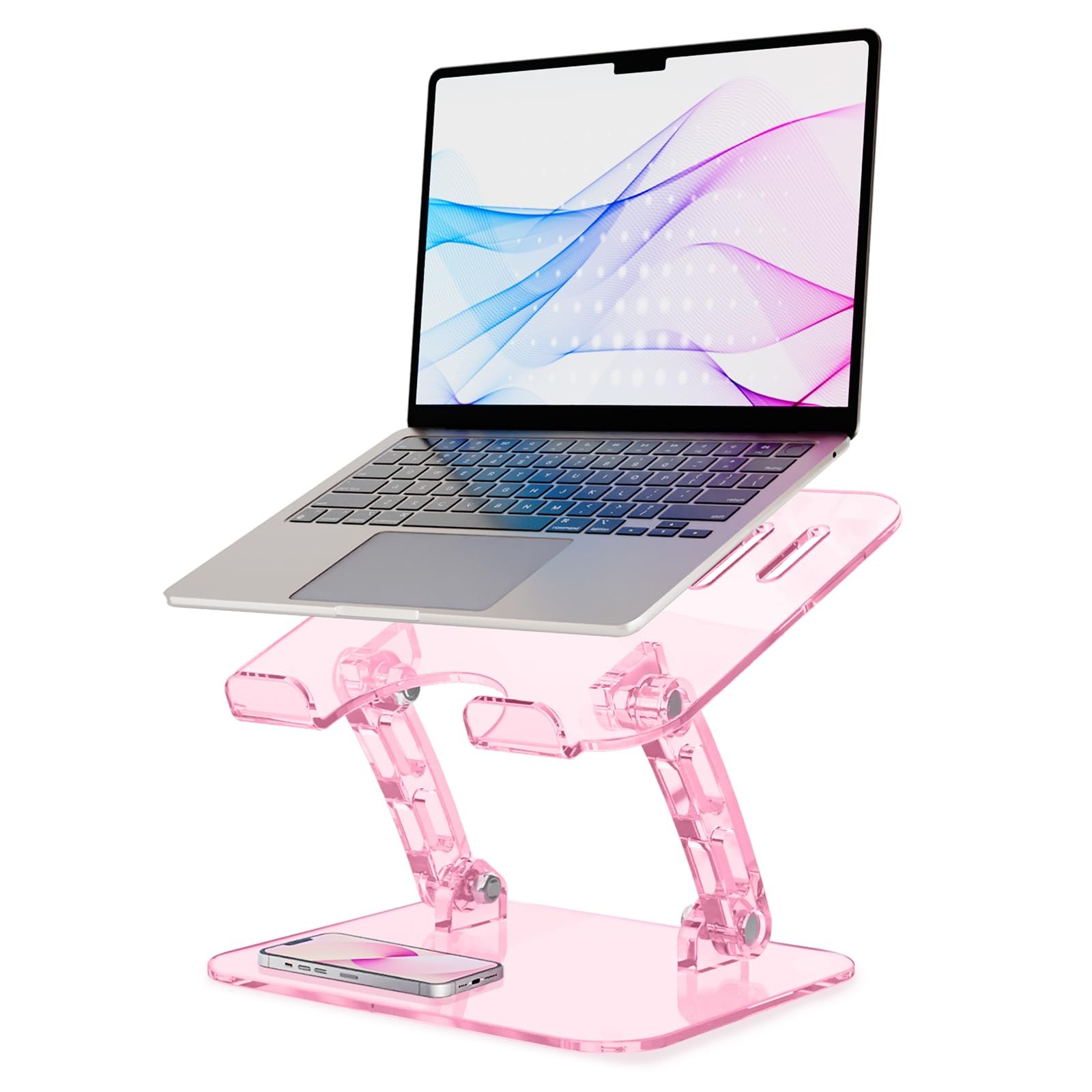 Pink Acrylic Laptop Stand Desk Adjustable Height Portable Foldable Clear