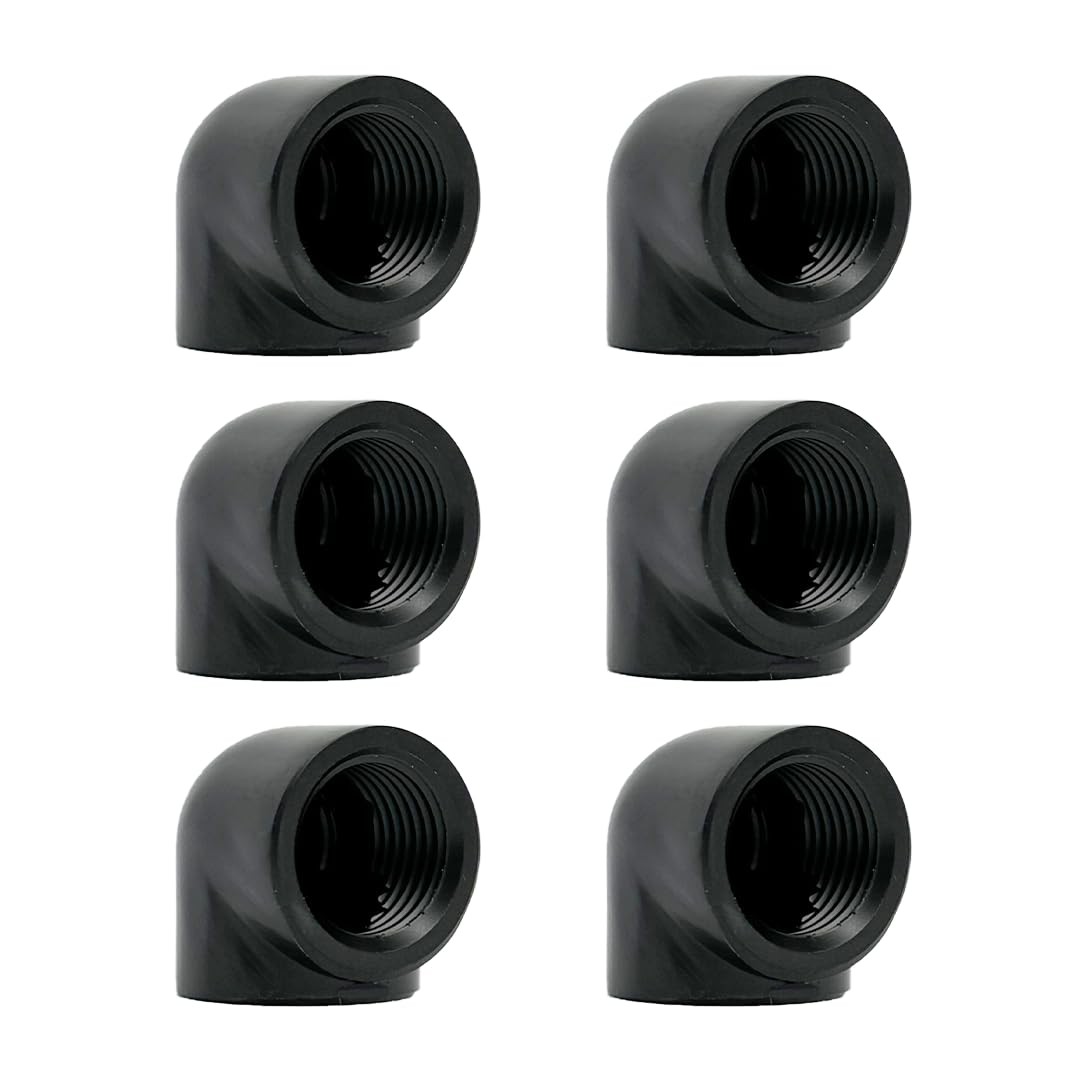 6 PCS G1/4 90 Degree Elbow Fitting FF Black Brass PC Water Cooling Connector