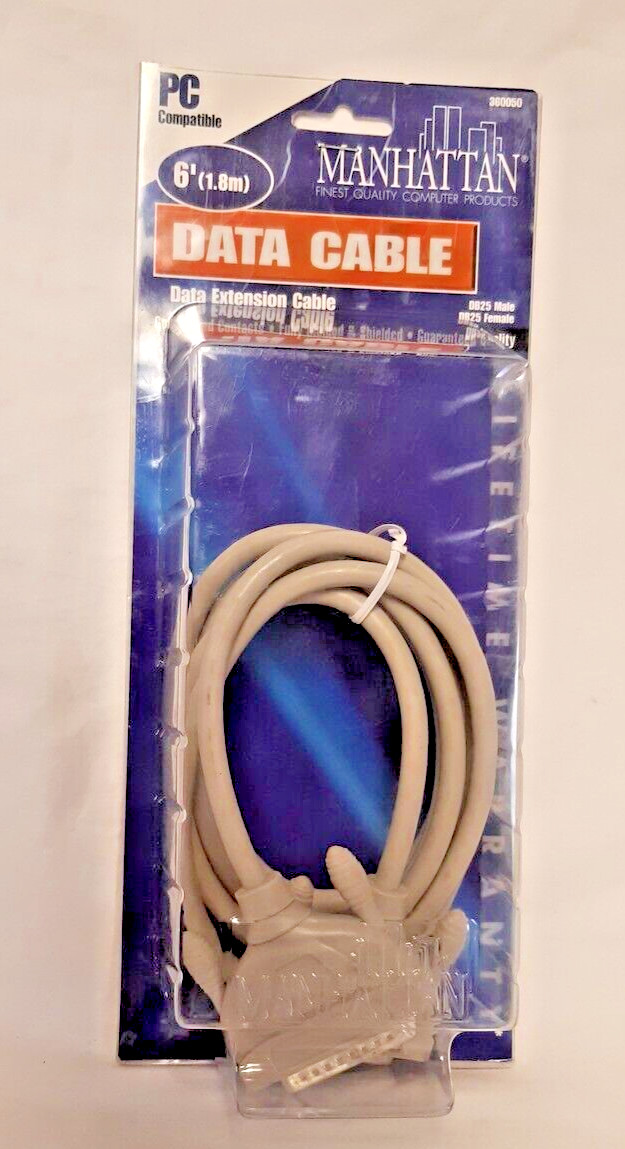 VINTAGE 6' DATA EXTENSION CABLE  MANHATTAN #360050 DB25F TO DB25M NEW OLD STOCK
