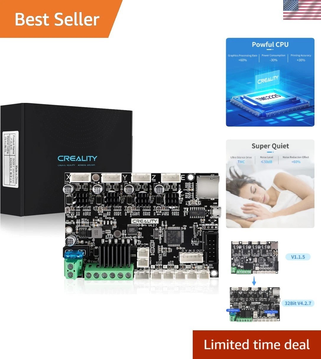Ender 3 Upgraded Silent Motherboard V4.2.7 with TMC2225 Chip for Quiet Printing