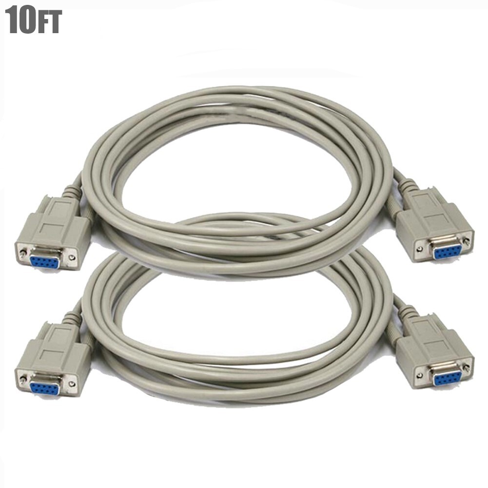 2 Pcs 10FT DB9 9-Pin Serial RS232 COM Port Female to Female Molded Patch Cable