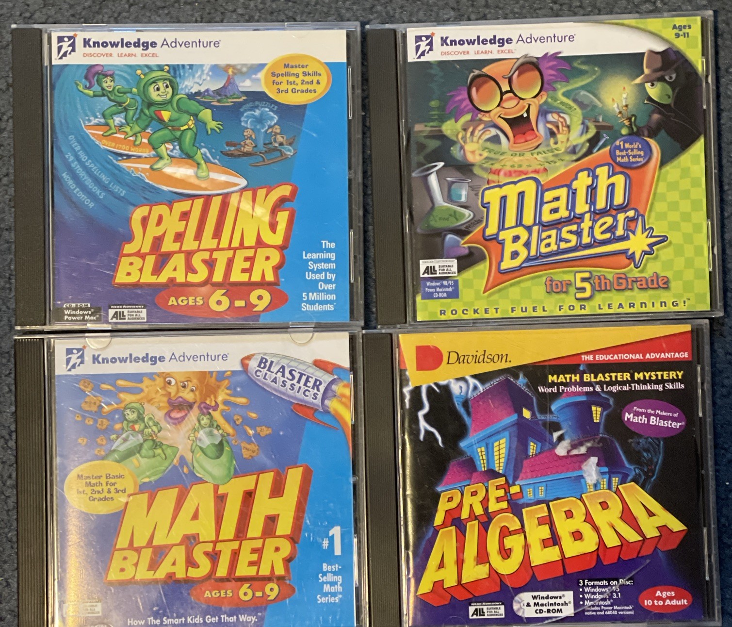 Math Blaster,Spelling Blaster 5th Grade, Pre-Algebra, CD-ROM PC Vintage 1999