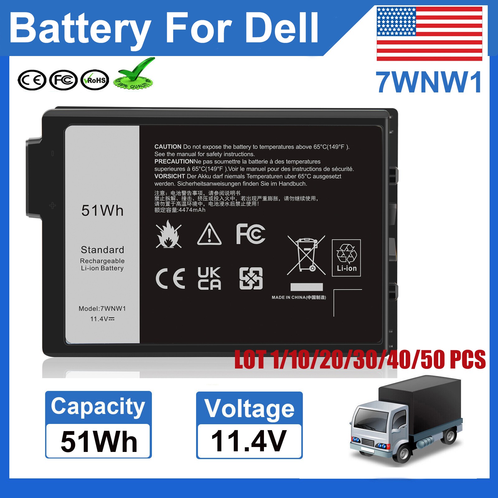 ✅LOT 7WNW1 BATTERY FOR DELL Latitude 5420 5424 7424 RUGGED Series P85G P85G001