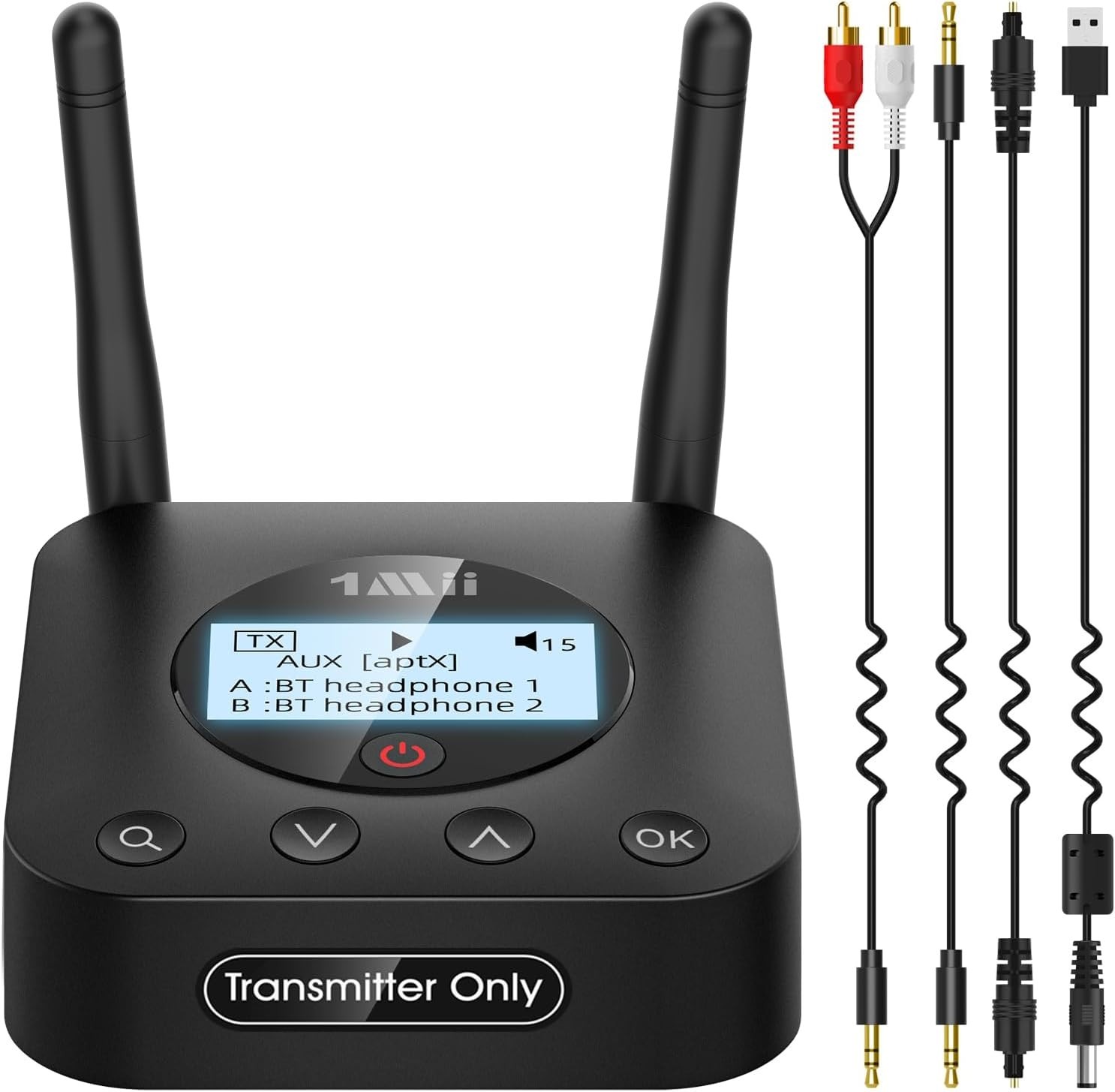 1Mii B06TX+ Bluetooth 5.3 Transmitter for TV to 2 Wireless Headphones