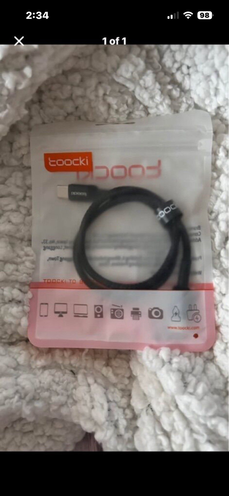 toocki USB-C to USB-C Round Cable Black
