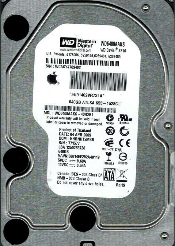 Western Digital WD6400AAKS-40H2B1 640GB DCM: HHRNHT2MBB MAC 655-1528C