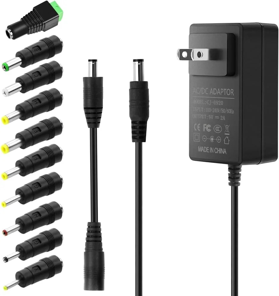9V 2A Power Adapter DC 9V Power Cord Universal Power Supply AC 100-240V to DC 9