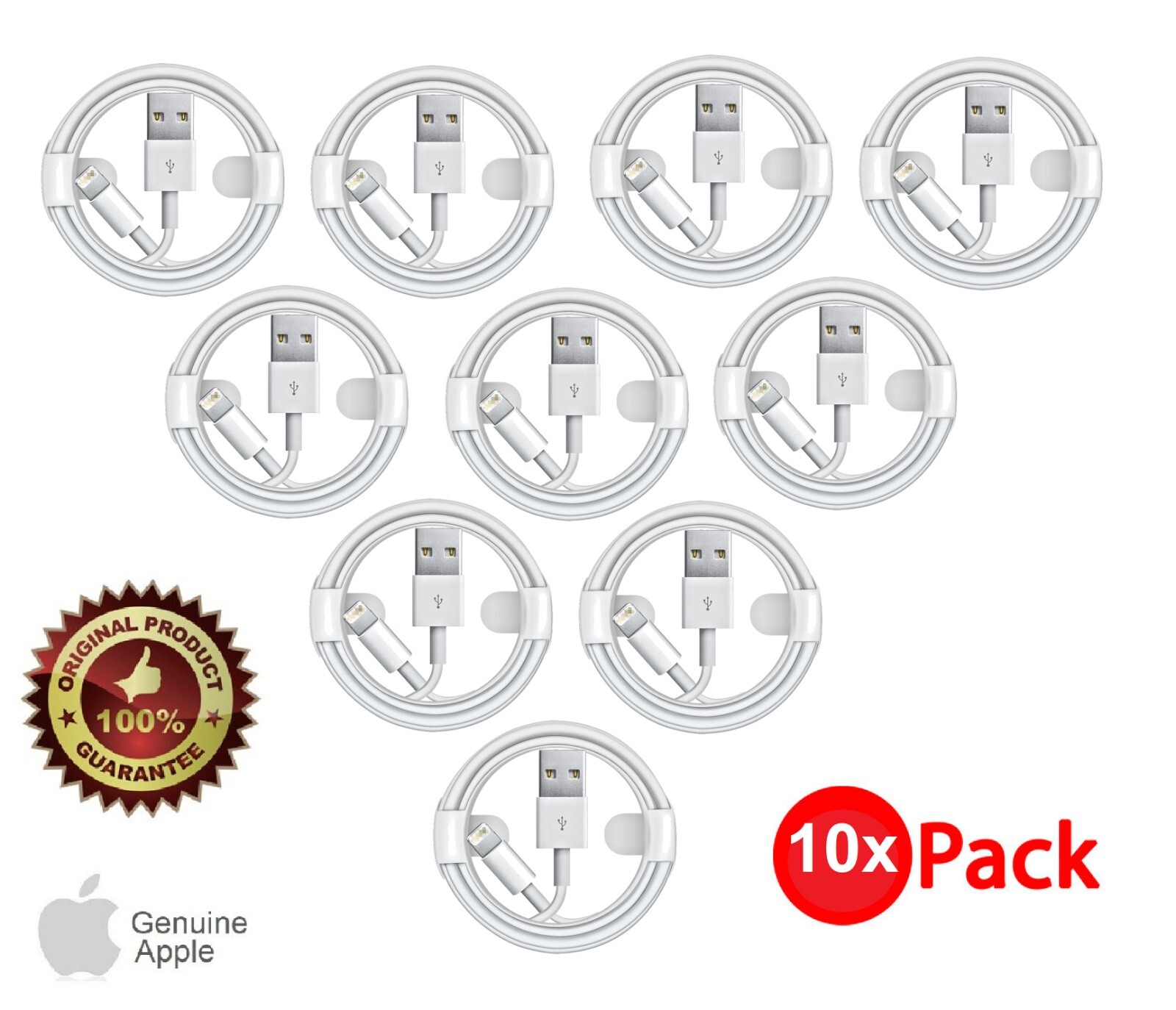 LOT of 10 Genuine Apple Lightning to USB Cables Charger for iPhone 7 8 XR 11 12