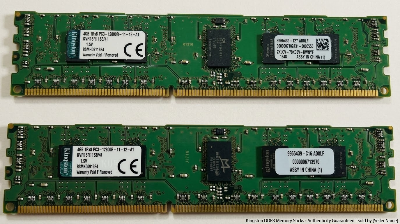 Lot of 2 Kingston 4GB 1RX8 PC3-12800R-11-13-A1 Server Memory 9965439-137.A00LF