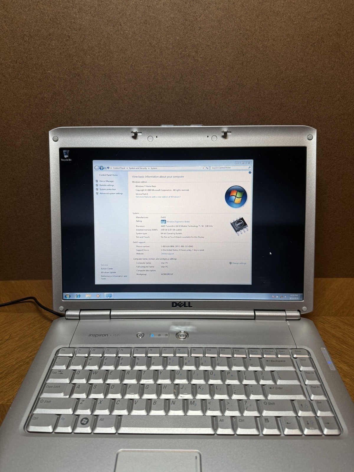 Dell Inspiron 1521 15.6''(AMD Turion X2 @ 1.8GHz ,2GB RAM ,40GB HDD) Win 7