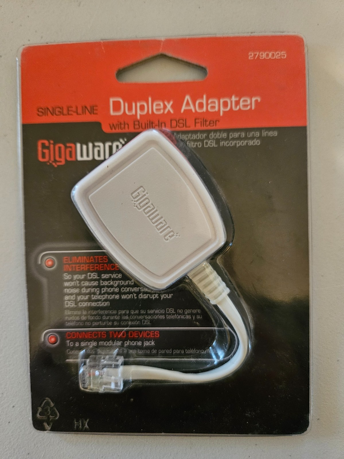 Gigaware Single-Line Duplex Adapter with Built-In DSL Filter - 2790025