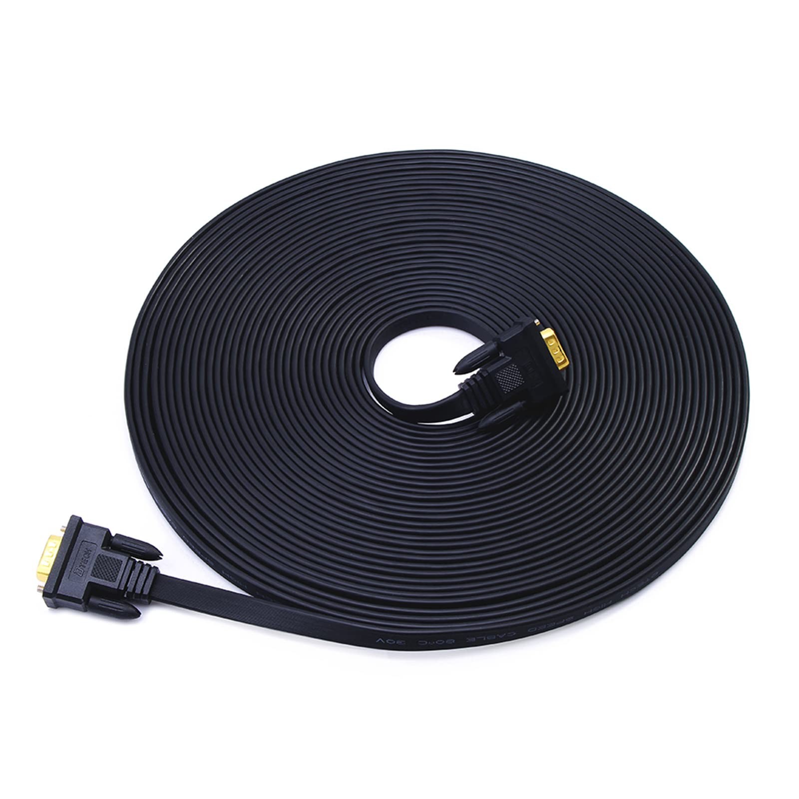 VGA to VGA Cable 65ft Extra Long 15 Pin Male to Male Flat Monitor Cord Black