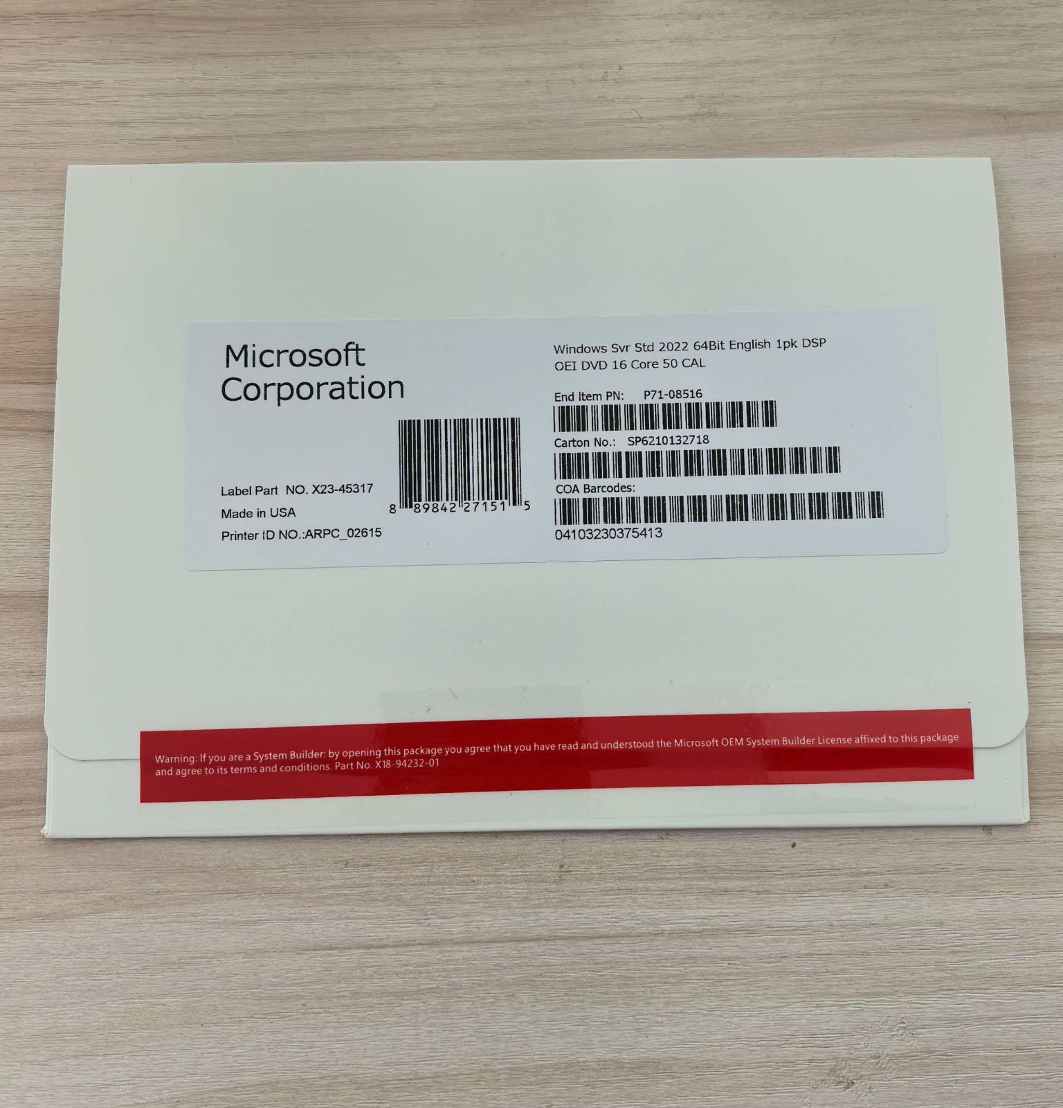 Microsoft Windows Server 2022 Standard 64Bit 16 Core-50 Cal Freeshipping