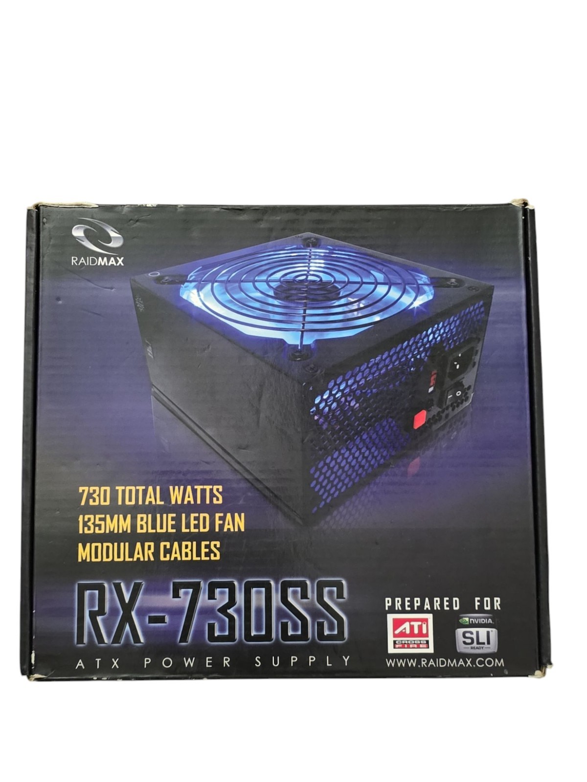 Raidmax Hybrid Series 730W Power Supply RX-730SS Blue LED Fan Used 