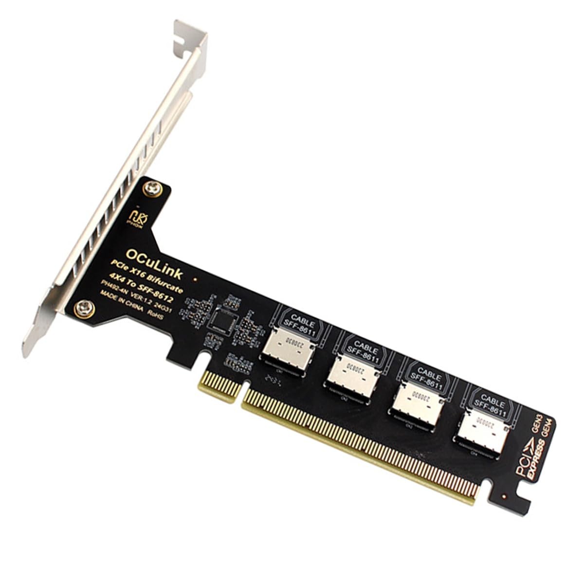 CY Adapter PCI-Express 4.0 PCIE 16x Detachable to Four Oculink SFF-8612 SFF-8...