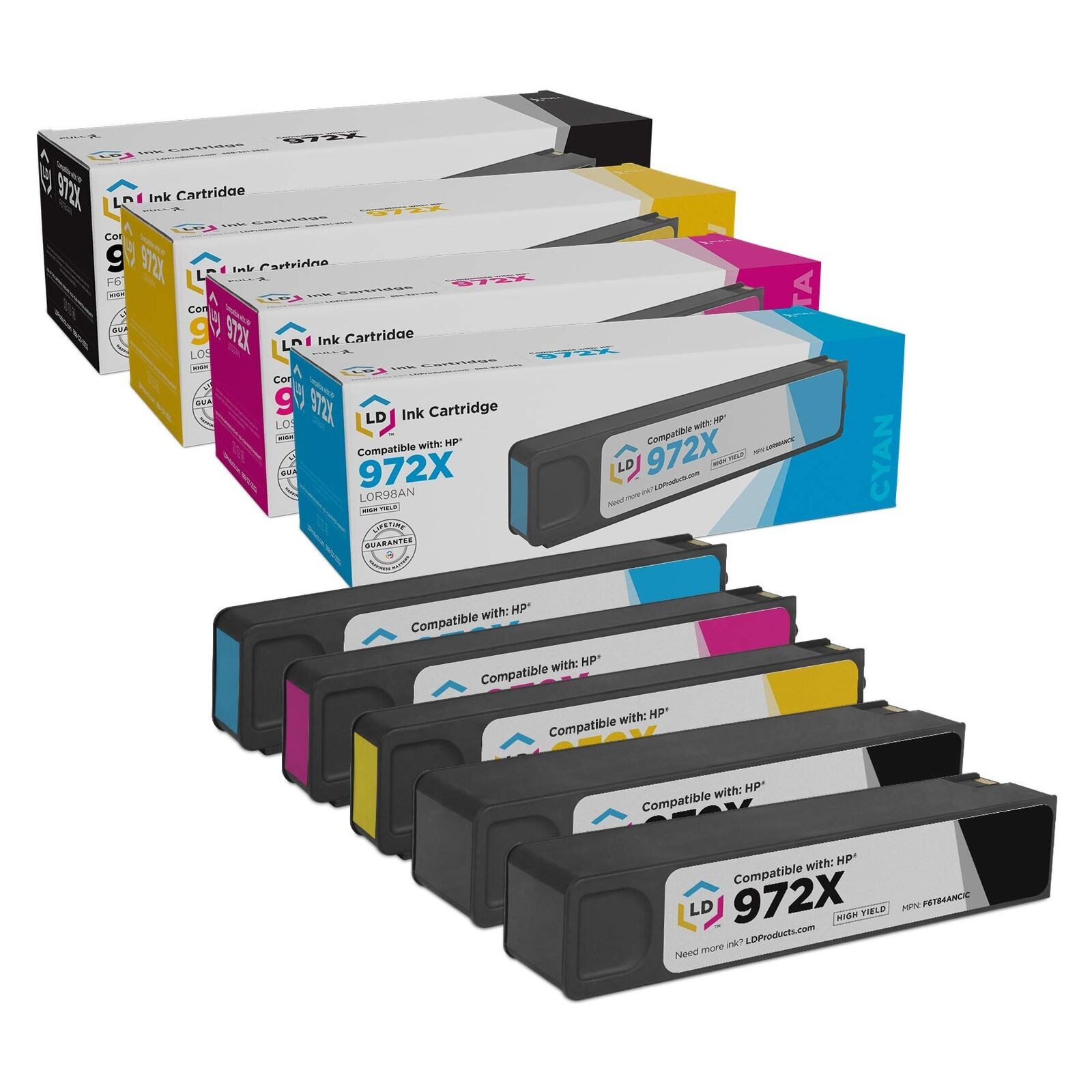 LD 5pk Comp Ink Cartridge for HP 972X 972 XL Black & Color Set 452dn 577dw 577