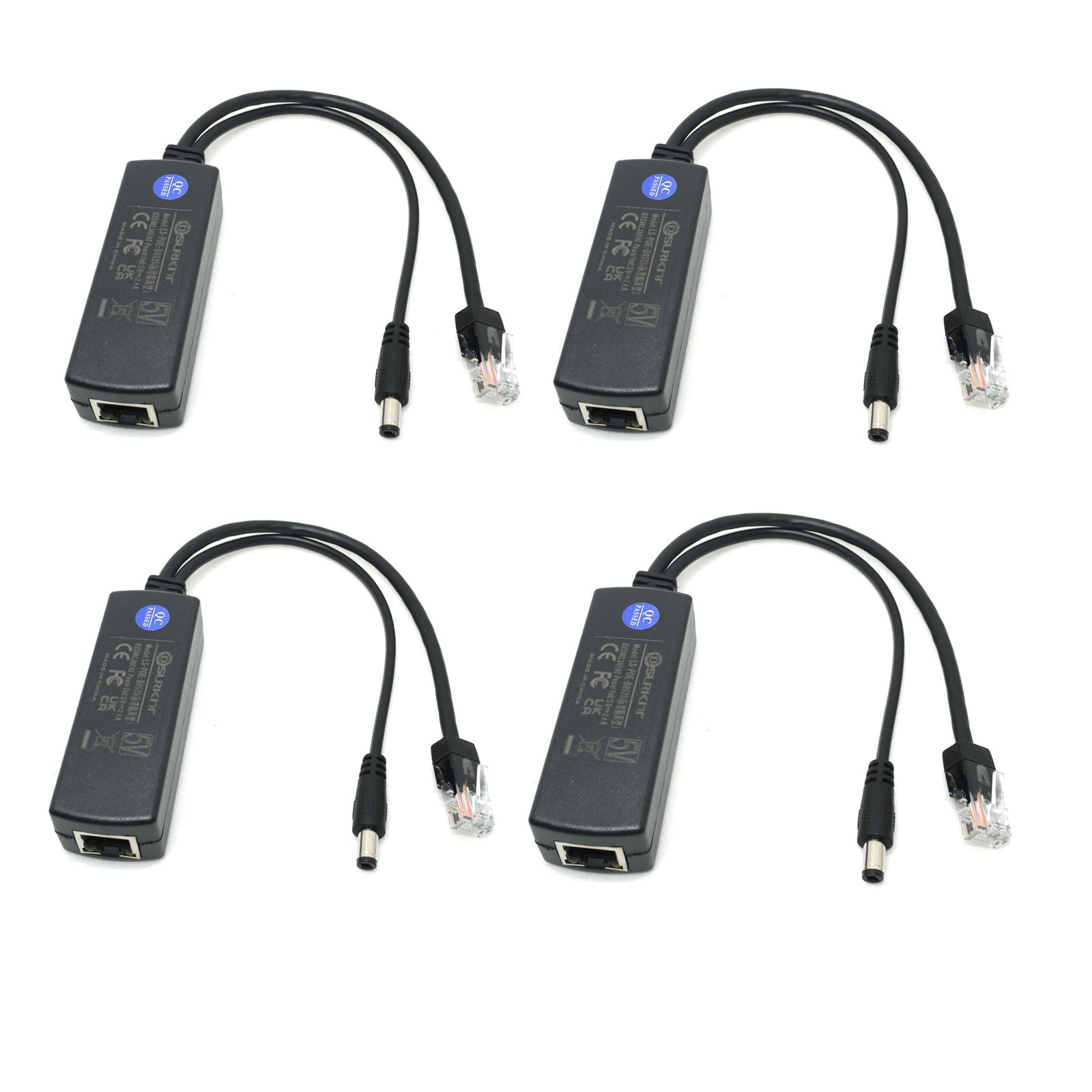 4x DSLRKIT 5.5x2.1mm DC 5V 2.4A Active PoE Splitter Power Over Ethernet 802.3af