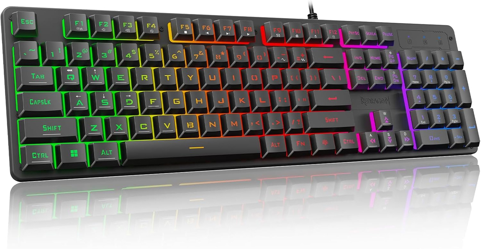 Redragon K521 Upgrade Rainbow LED Gaming Keyboard, 104 Keys Wired Mechanical Fee