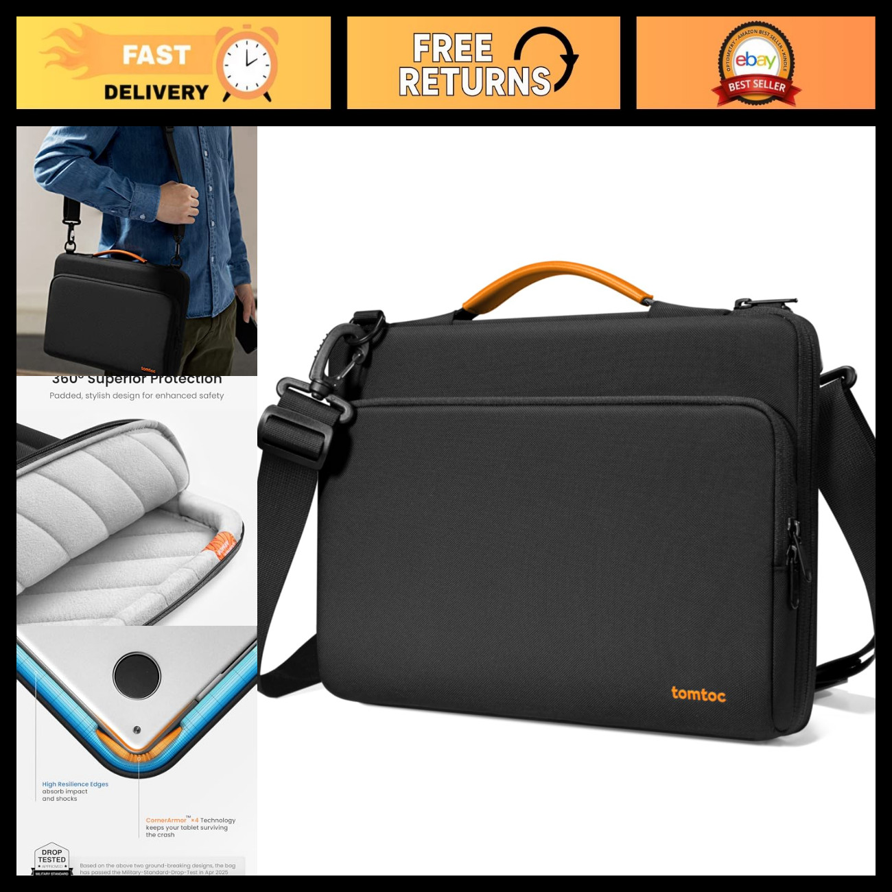 360° Protective Laptop Shoulder Bag for 13" MacBook Air & Ultrabooks - Water-Res