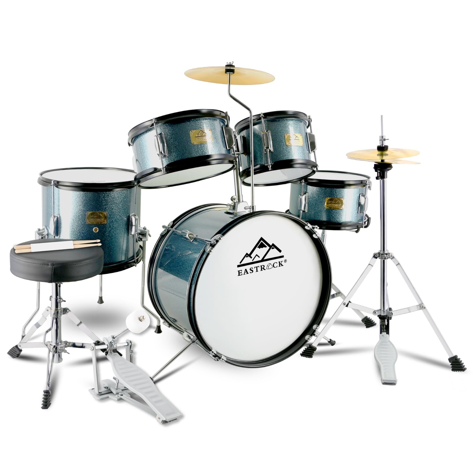 EASTROCK 5 Piece 16" Junior Drum Sets for Younth Drummer Beginner,Gray