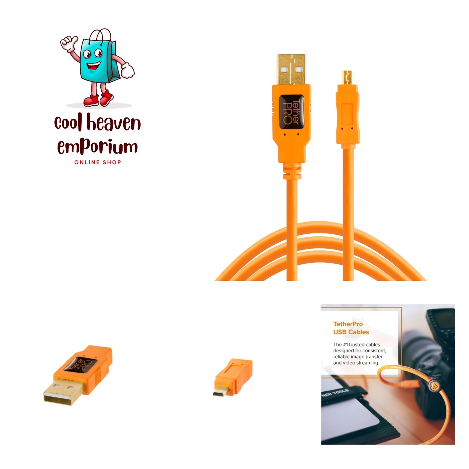 TetherPro USB 2.0 to Mini-B 8-Pin Cable | for Fast Transfer Between Camera an...