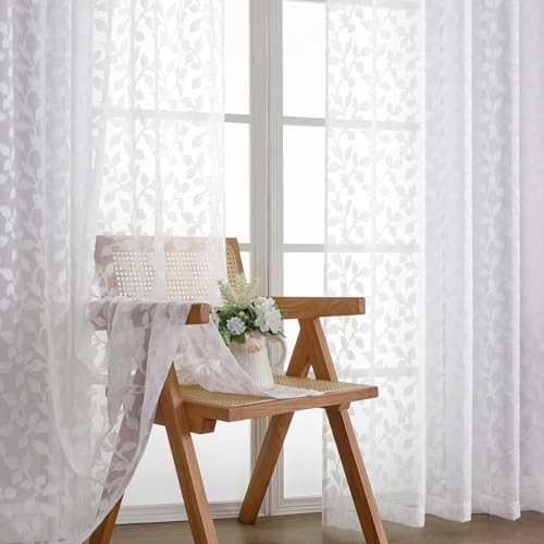 Sheer Curtains 84 Inch Length 2 Panels Set, 42"W x 84"L (Pack of 2) White