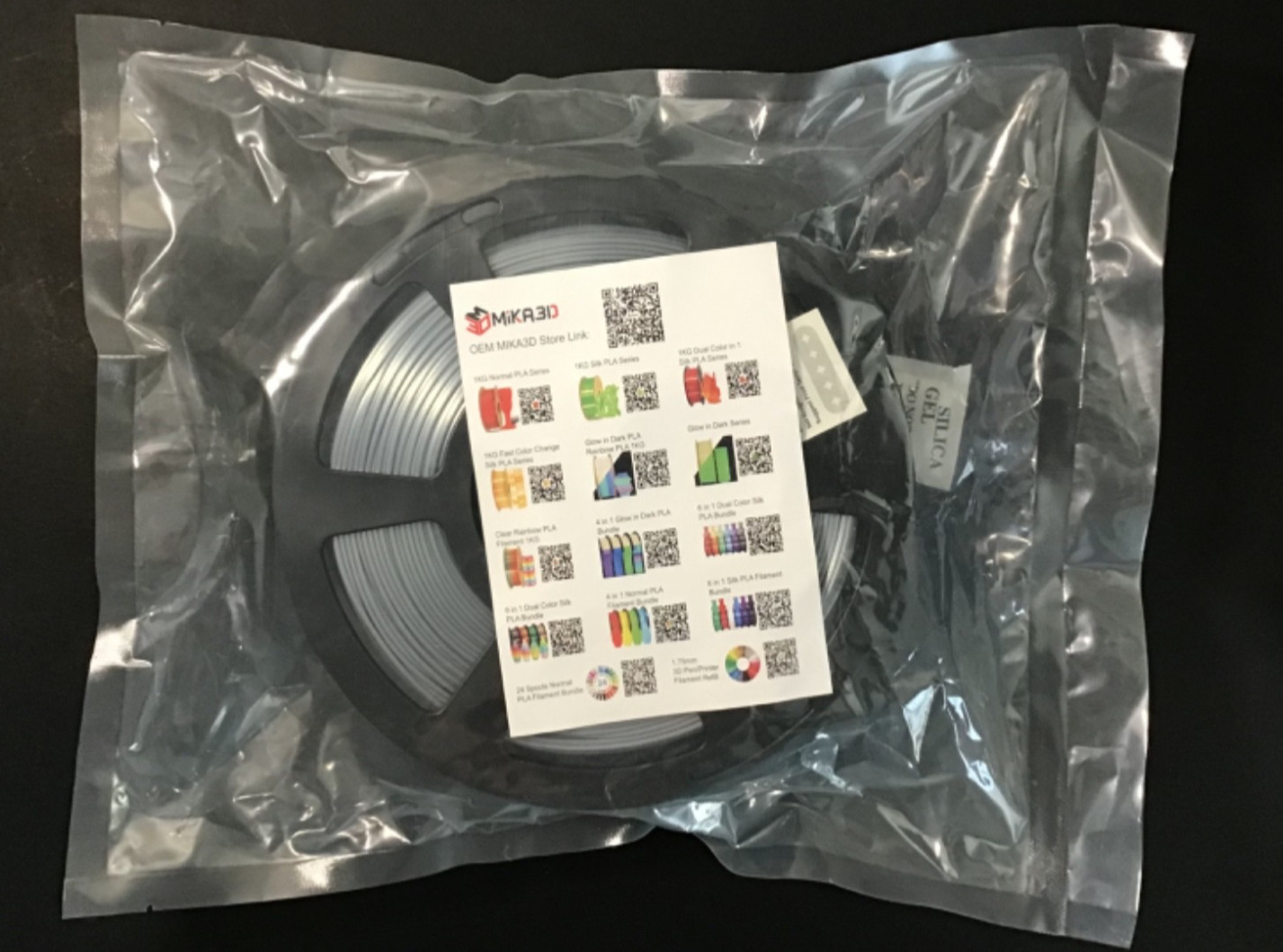 MIKA 3D Printer Filament Silk Silver Diam. 1.75 mm Net Weight 1 kg 3 lb Spool