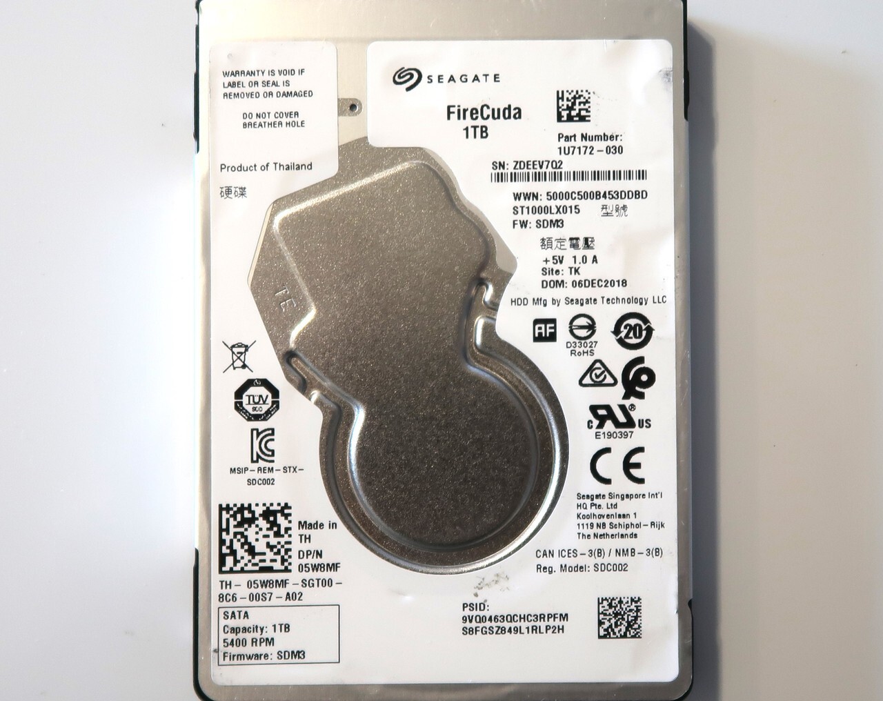 Seagate ST1000LX015 1U7172-030 (ZDEE) TK Thailand 2.5" SDM3 1000gb Sata DEC-2018