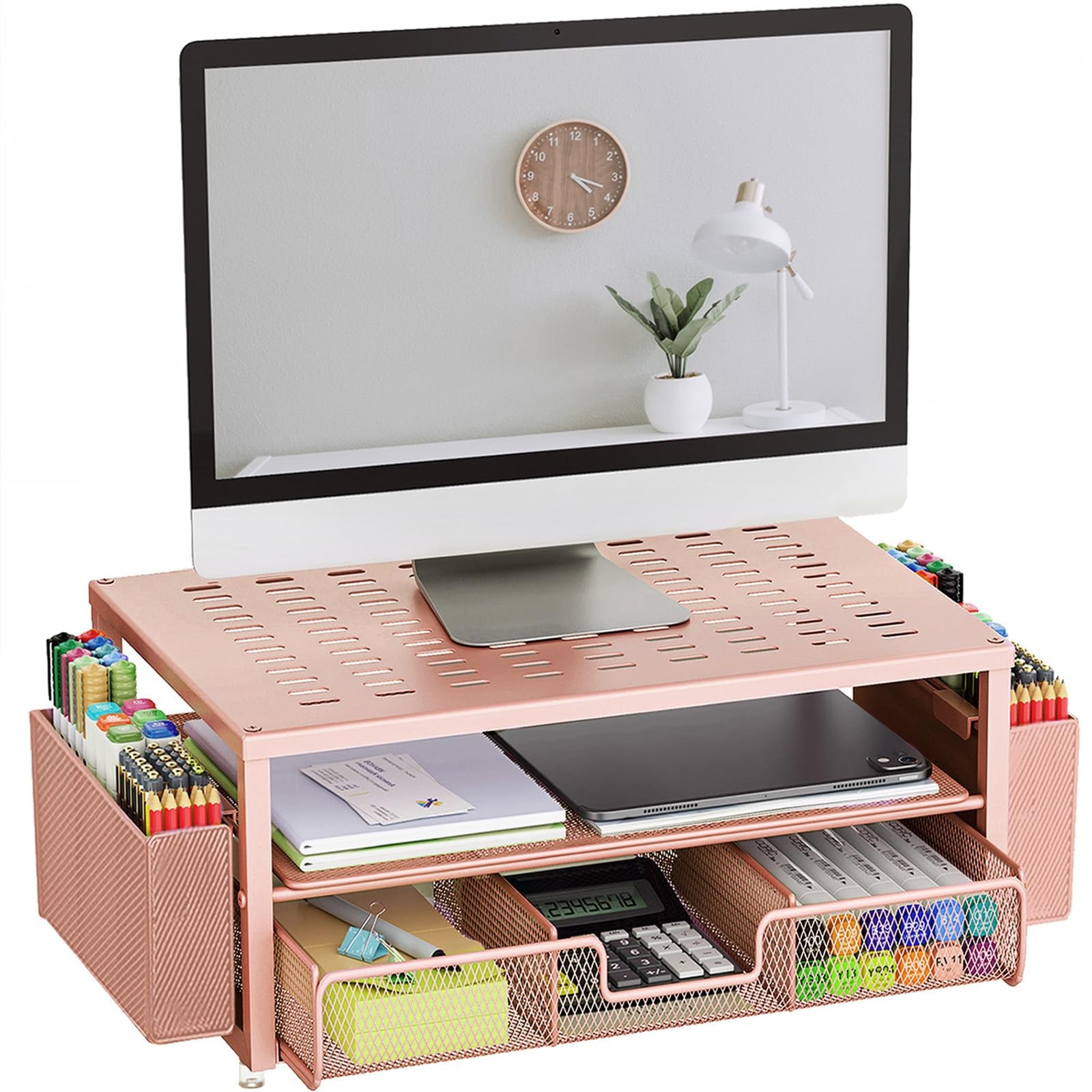 gianotter Desk Organizers and Accessories, Monitor Stand with Rose Gold