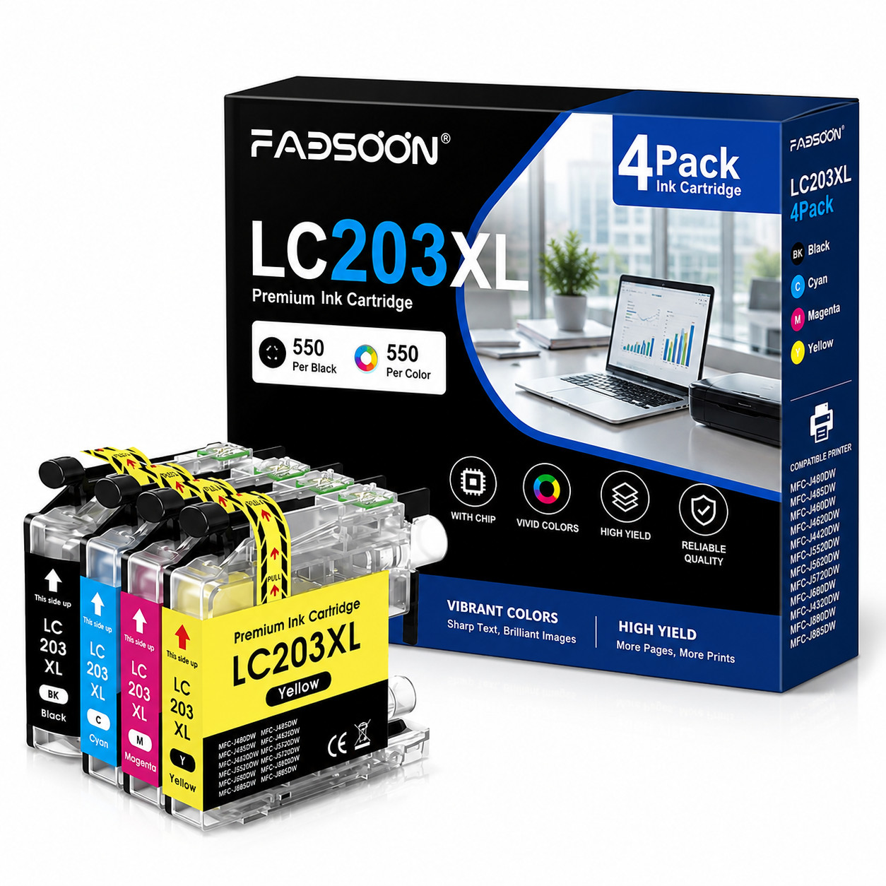LC203XL 4PK BK/C/M/Y Combo Ink MFC-J4320DW MFC-J4420DW MFC-J4620DW MFC-J480DW