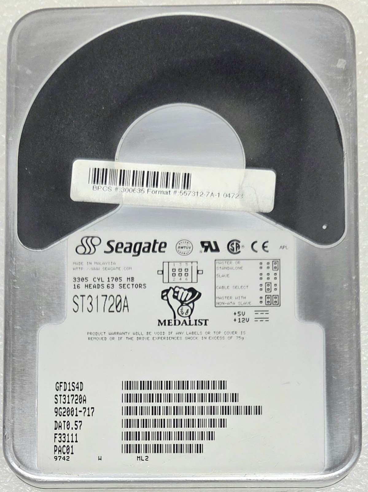 Seagate Medalist ST31720A 1.7GB 3.5" E-IDE/PATA HDD 4500rpm, Tested, No error