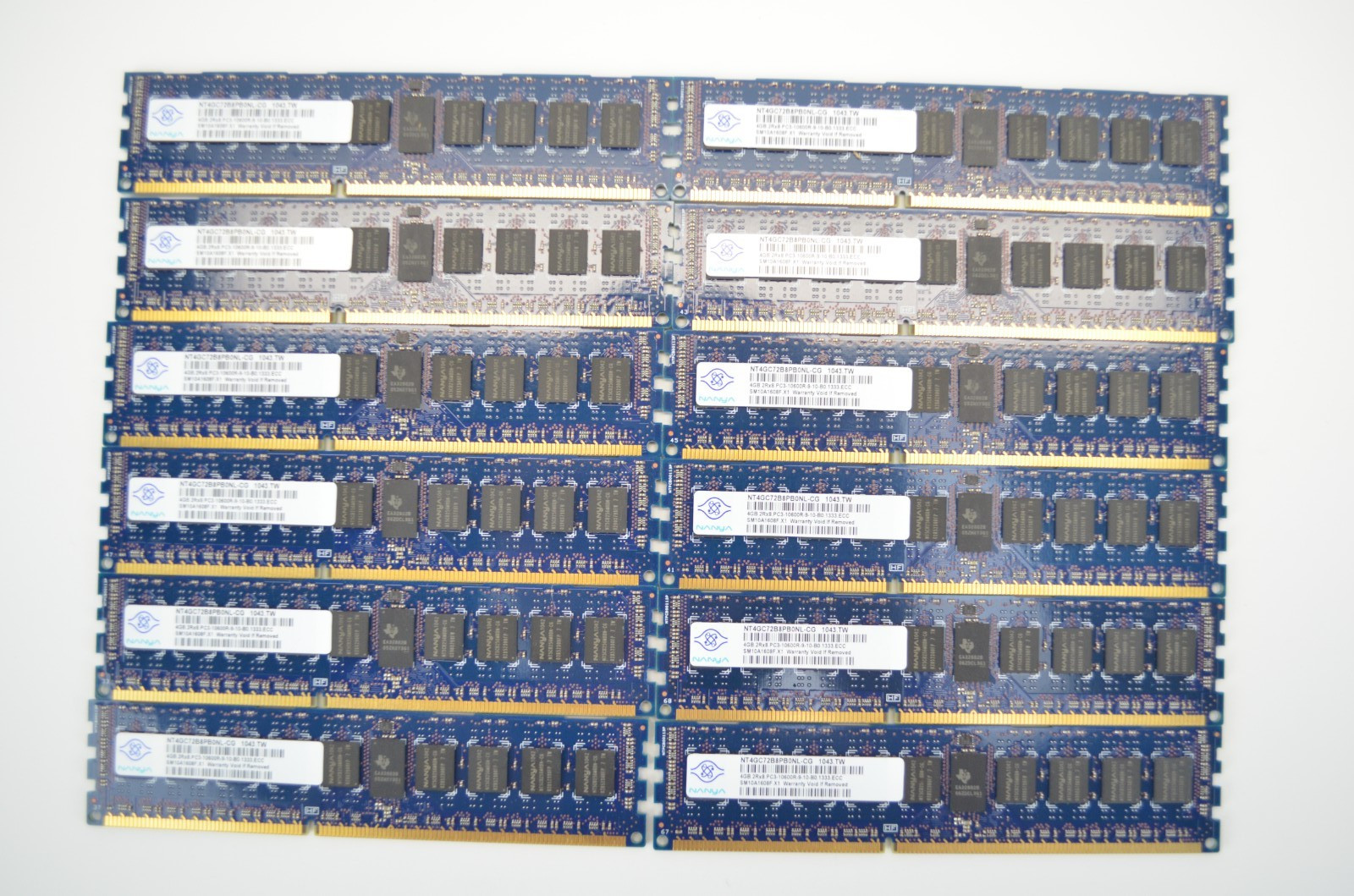 Lot of 12 (48 GB) Nanya NT4GC72B8PB0NL-CG | 4GB 2Rx8 PC3-10600R | DDR3 ECC RDIMM