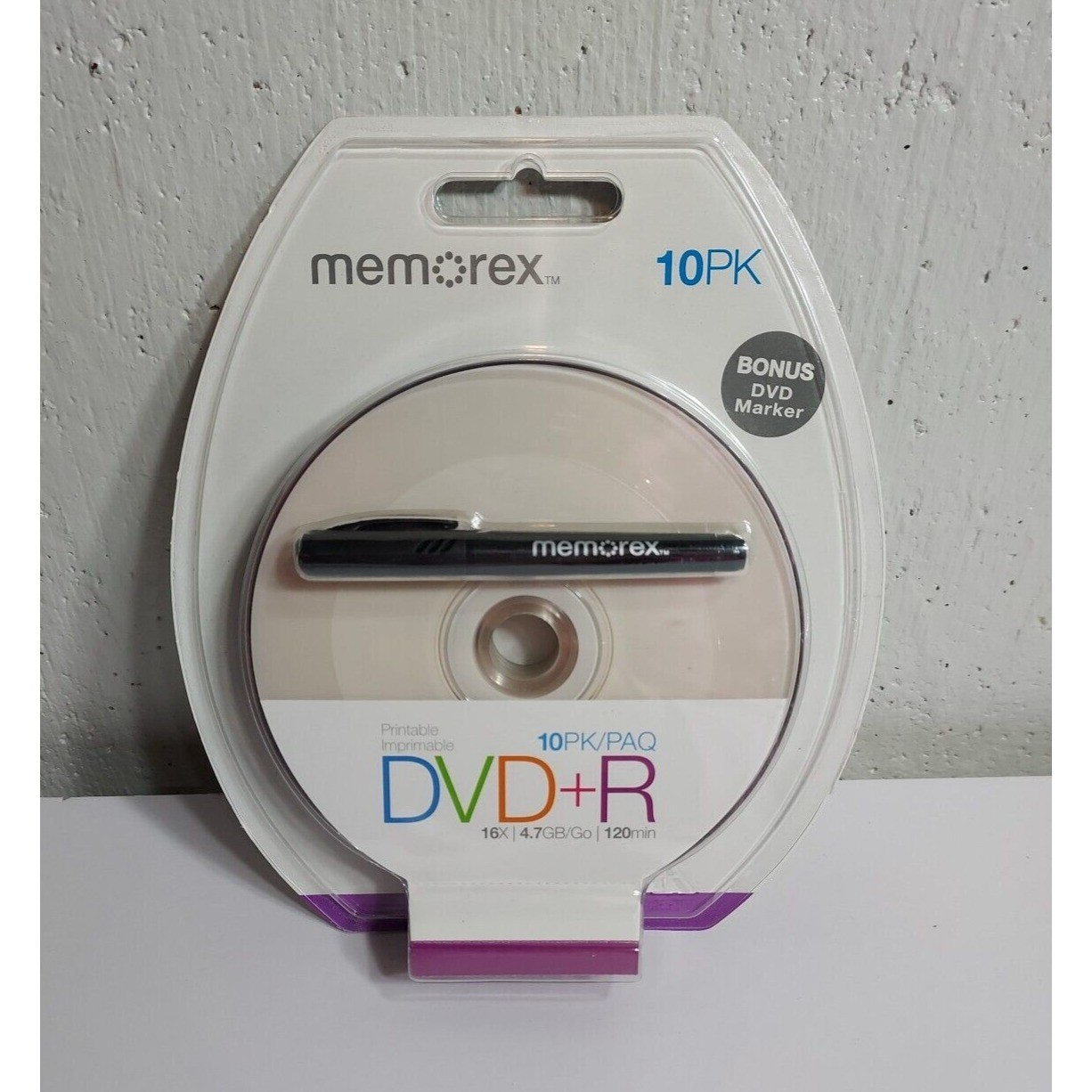 Memorex 10PK DVD+R 16X 4.7GB 120min Printable Media with Bonus Marker 04754