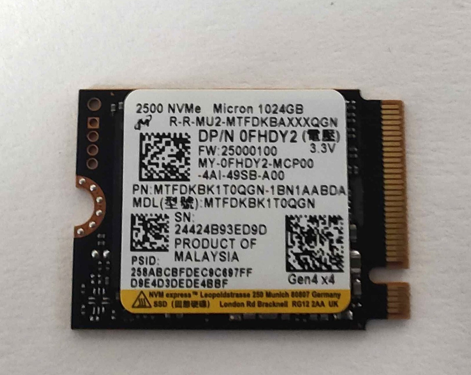 Dell FHDY2 (Micron MTFDKBK1T0QGN-1BN1A) 1 TB Solid State Drive