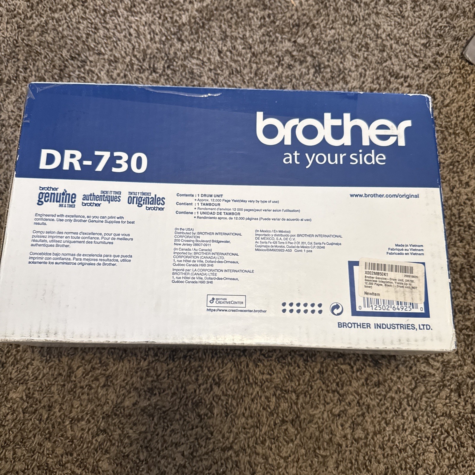 Brother Genuine DR-730 Drum Unit OEM New Sealed Box DR730